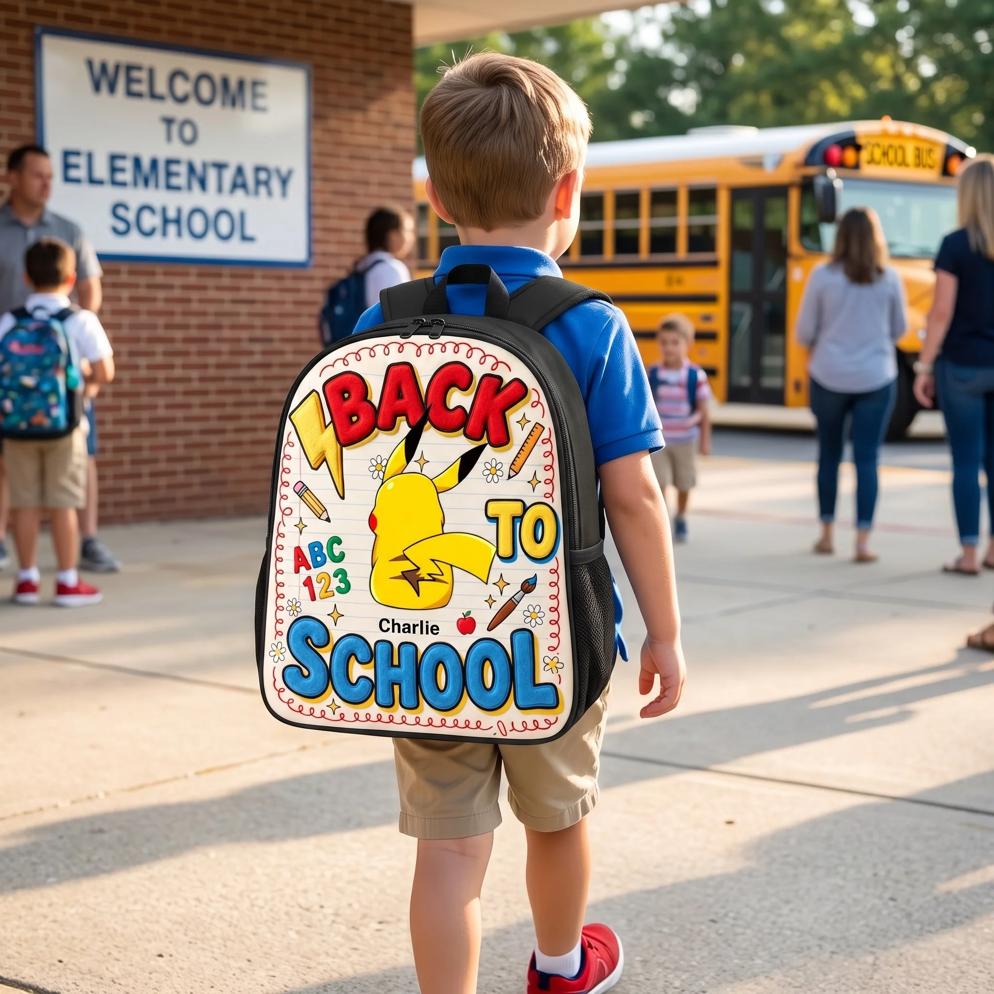PoMo Cute Pocket Monsters Back To School - Personalized Backpack, Lunch Bag, Pencil Case & Water Bottle - Gift For Kids - Image 2
