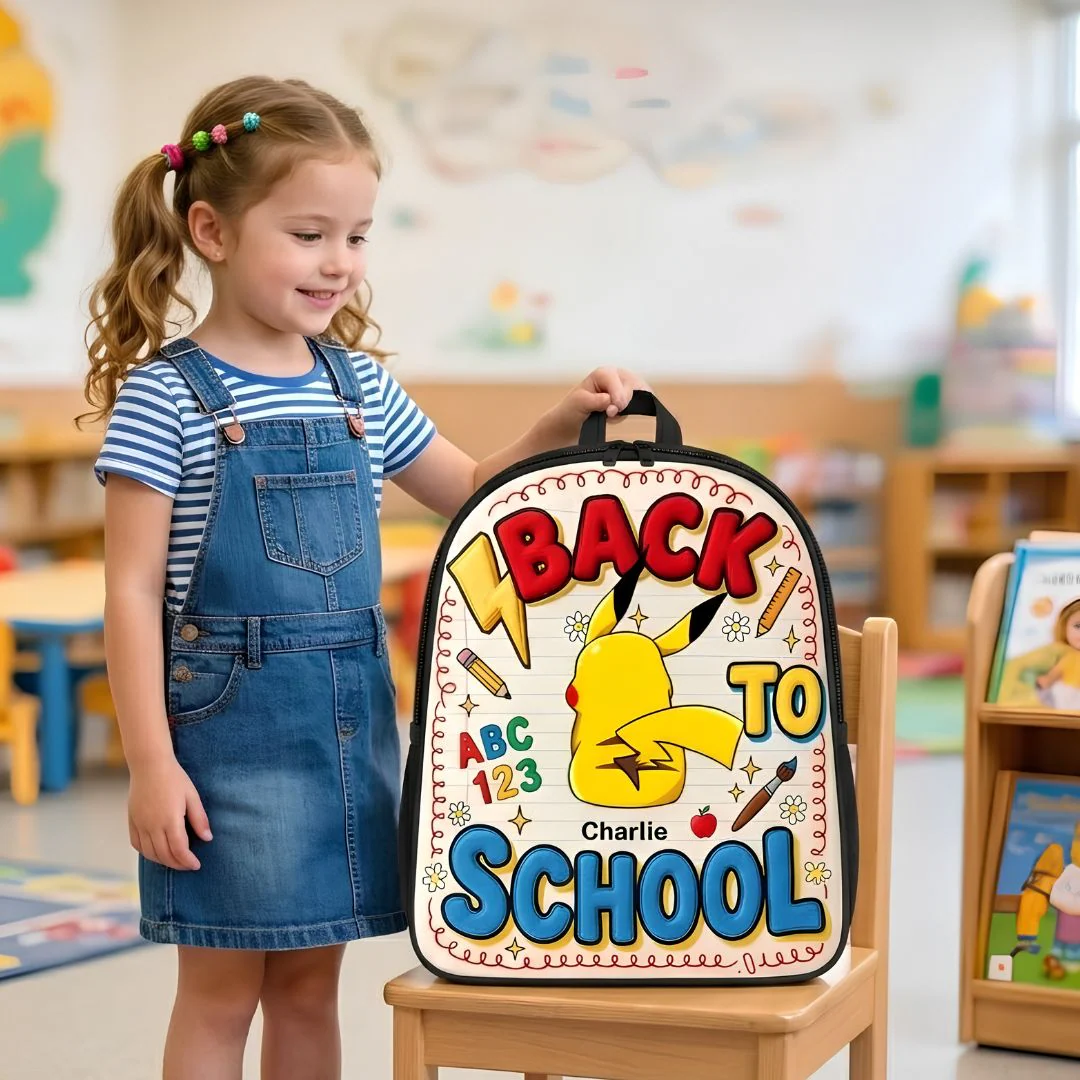 PoMo Cute Pocket Monsters Back To School - Personalized Backpack, Lunch Bag, Pencil Case & Water Bottle - Gift For Kids - Image 3