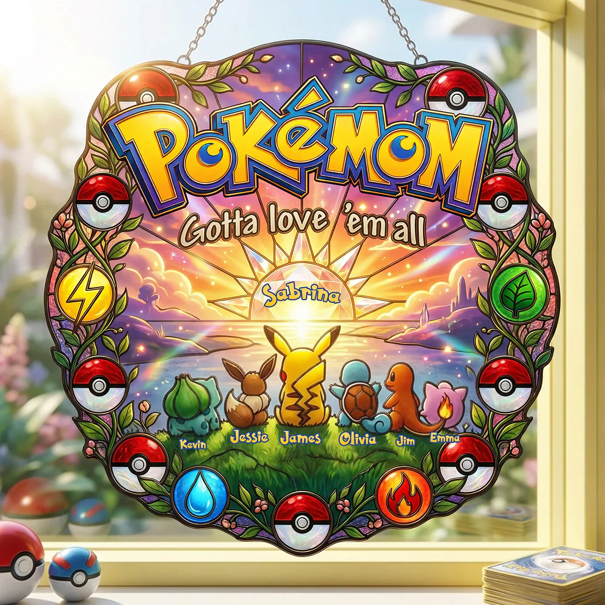 PoMo Gotta Catching Them All - Personalized Window Hanging Suncatcher - Gift For Mom, Movie Fans - Image 3