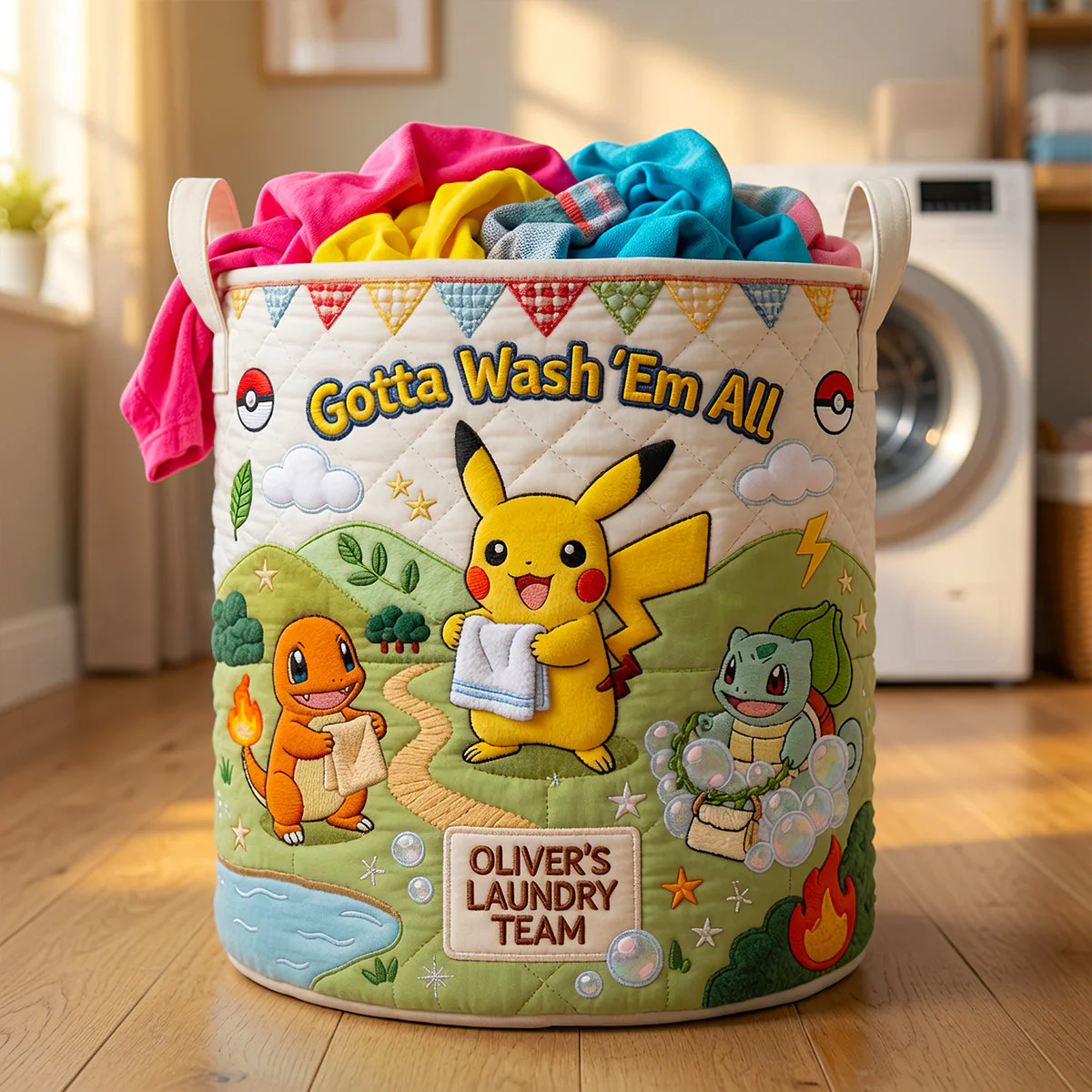 PoMo Gotta Wash 'Em All - Personalized Quilted Laundry Basket - Gift For Laundry Lovers, Movie Fans - Image 3