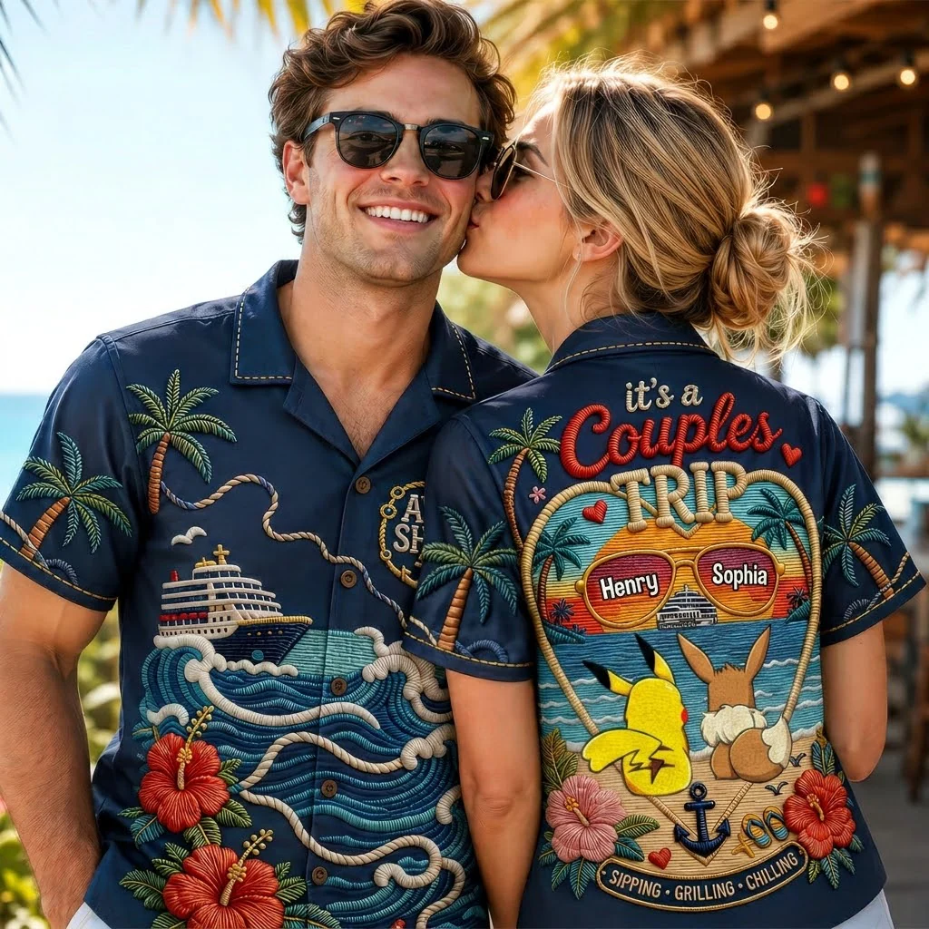 PoMo Pocket Monsters Couple Trip Summer Vacation - Personalized Hawaiian Shirt - Gift For Couple