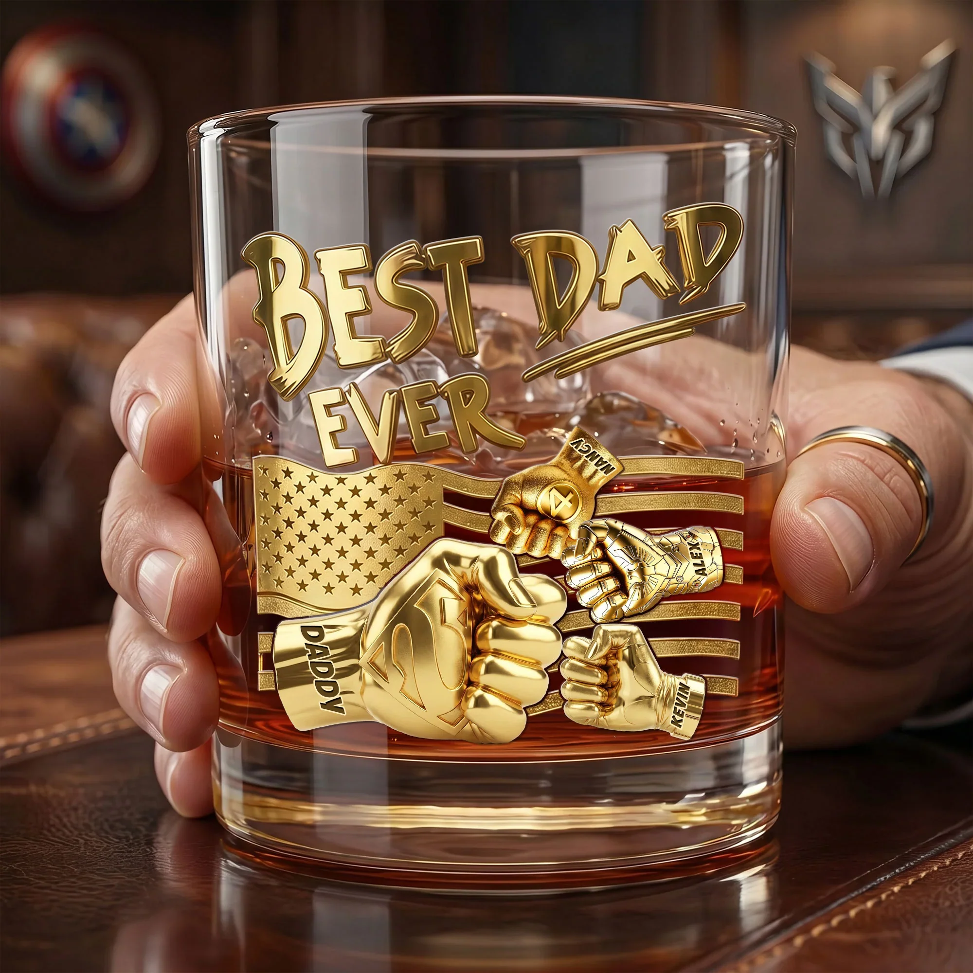 Power Fist Best Dad Ever - Personalized Whiskey Glass - Gift For Dad - Image 2