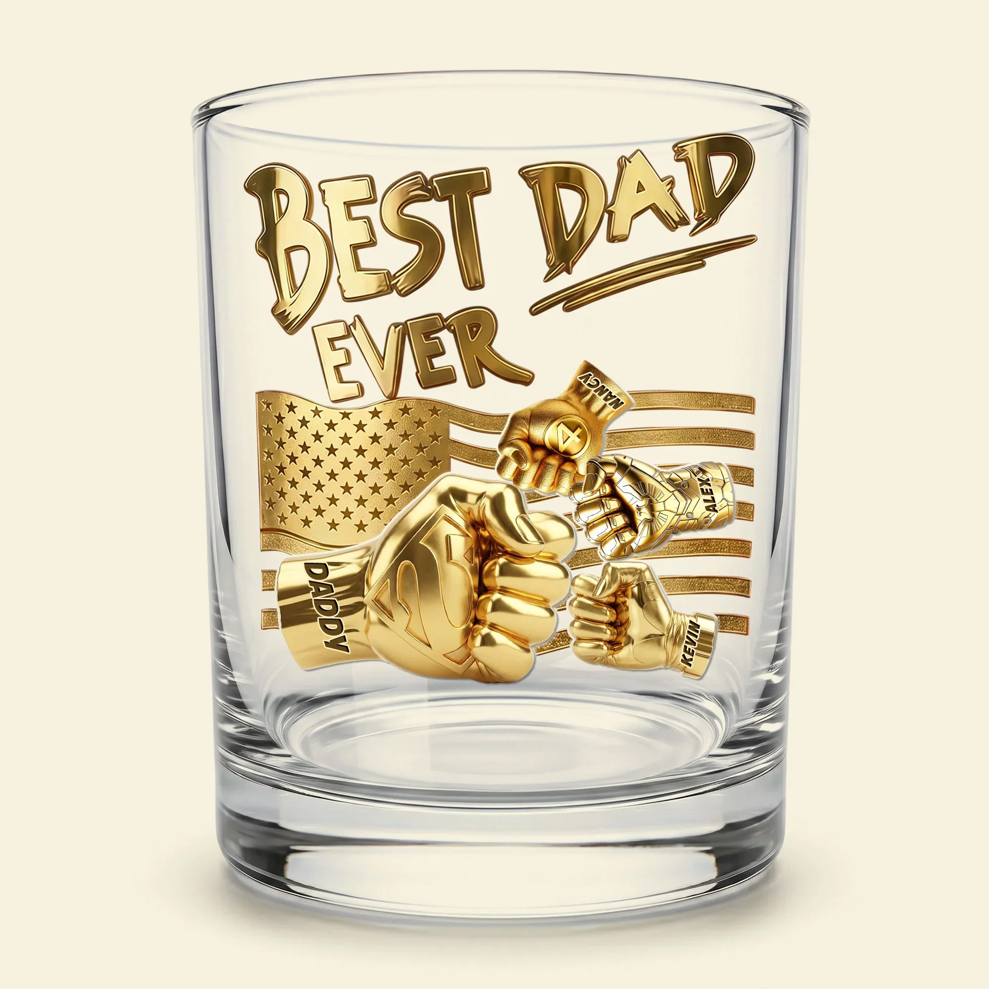 Power Fist Best Dad Ever - Personalized Whiskey Glass - Gift For Dad - Image 3