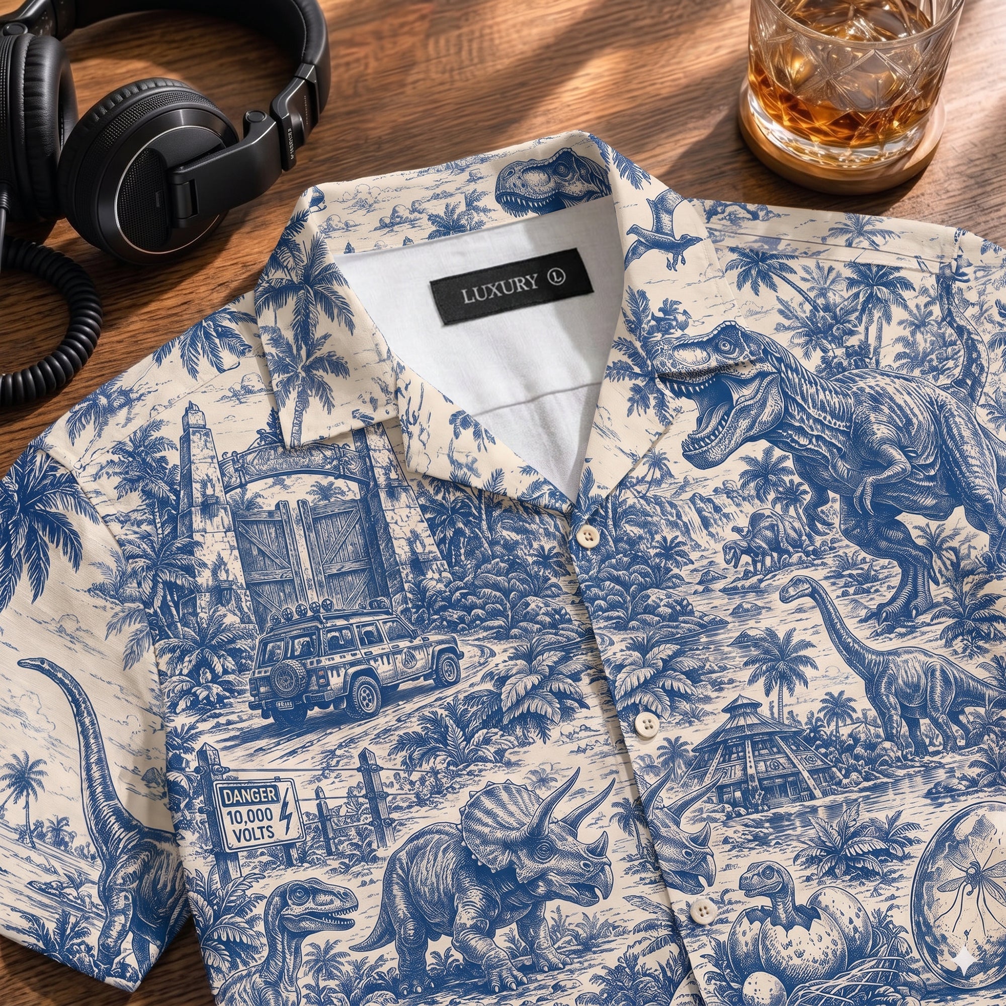Prehistoric Adventure Dinosaur Toile De Jouy - Personalized Hawaiian Shirt - Gift For Dinosaur Lovers - Image 2