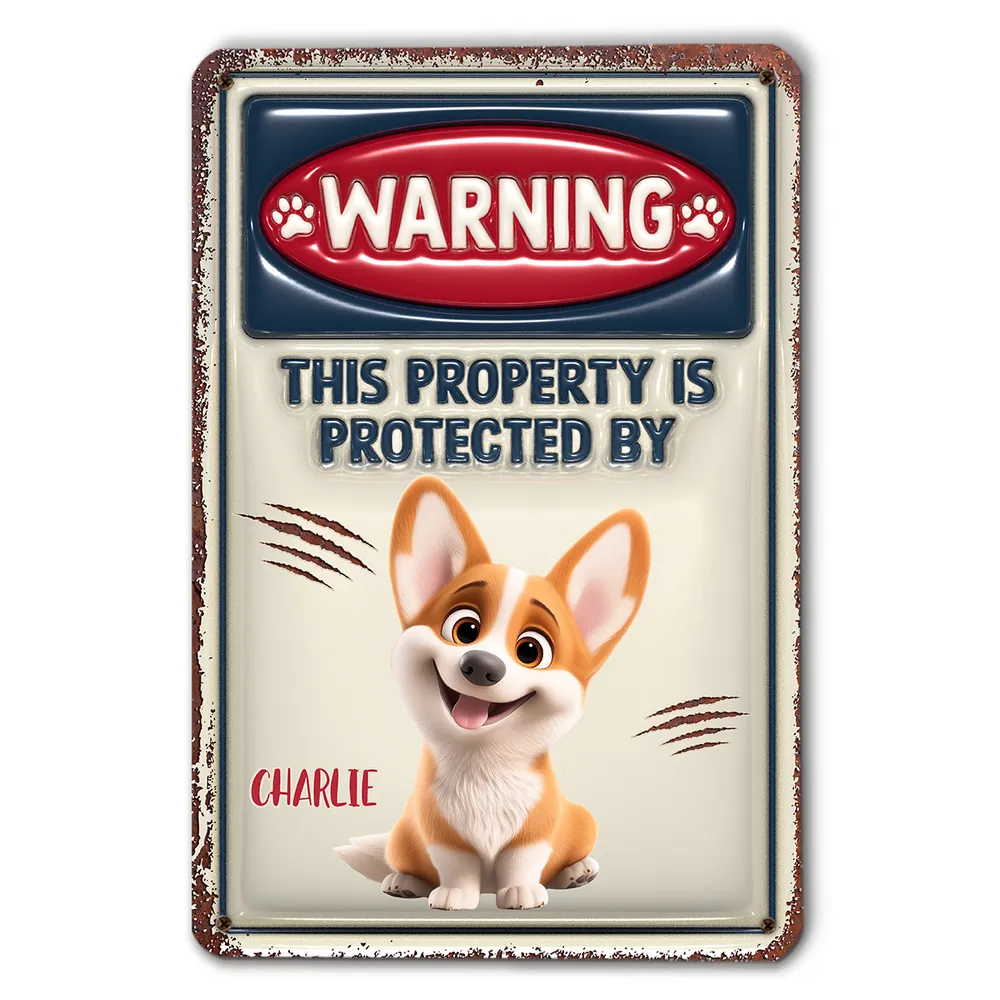 Property Is Protected By My Cartoon Dog - Personalized 3D Inflated Effect Metal Sign - Gift For Dog Lovers | CLP15 NA94