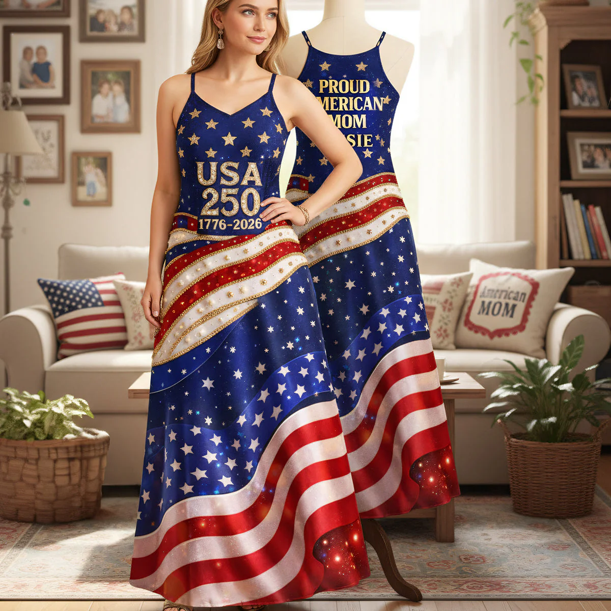 Proud American Mom - Personalized Maxi Dress - Gift For Mom, Patriots NL122 - Image 2