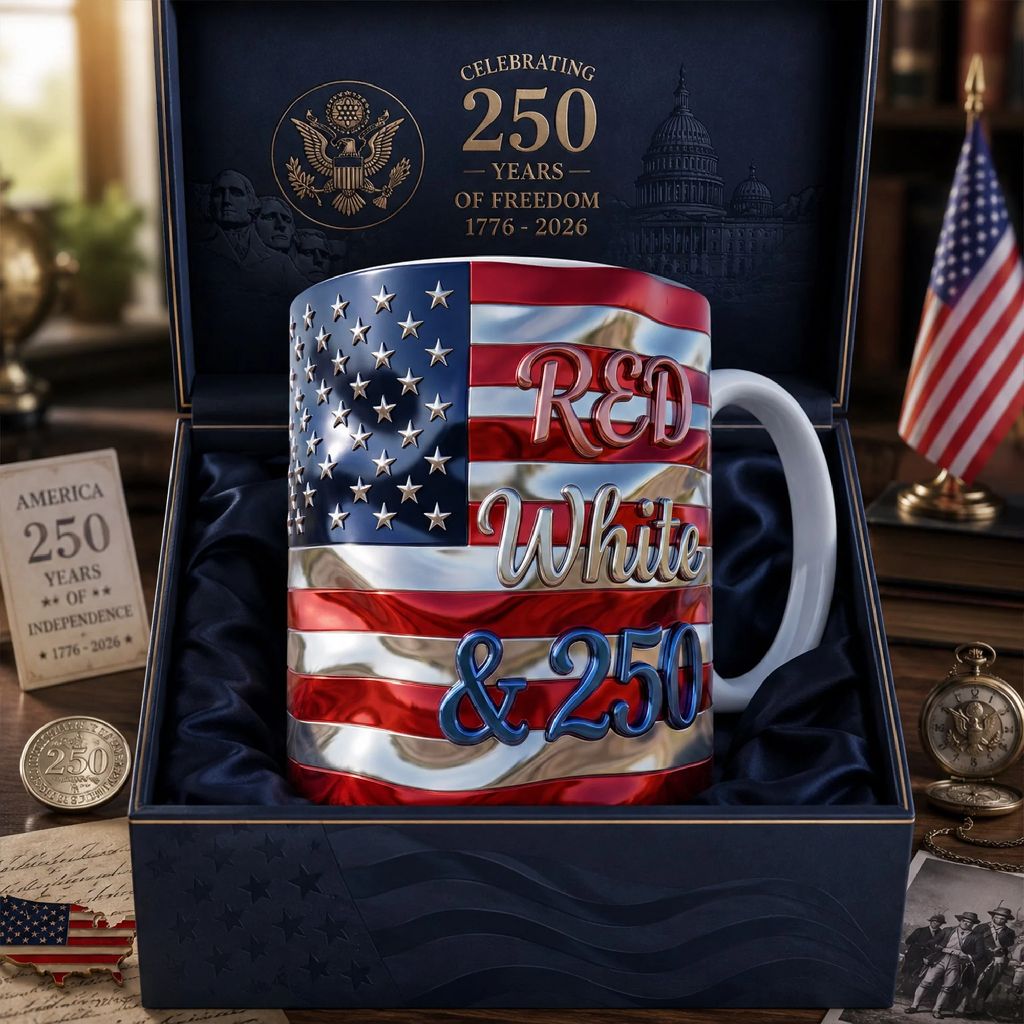 Proud Country Anniversary Red White Blue - Personalized White Mug - Patriotic Gift For Dad - Image 3