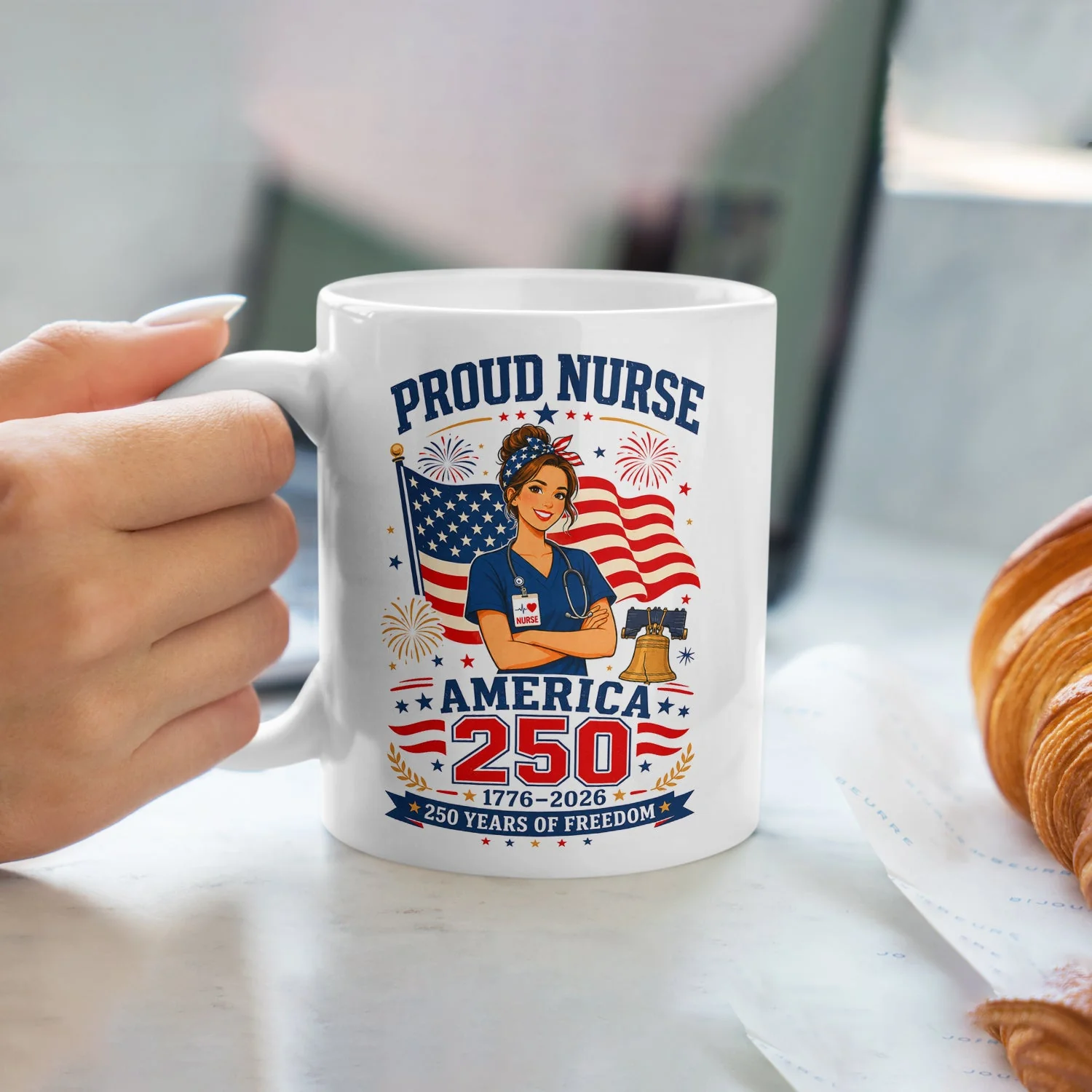 Proud Nurse America 250 Years Of Freedom - White Ceramic Mug - Gift For Her, Patriotic Nurse - Image 3