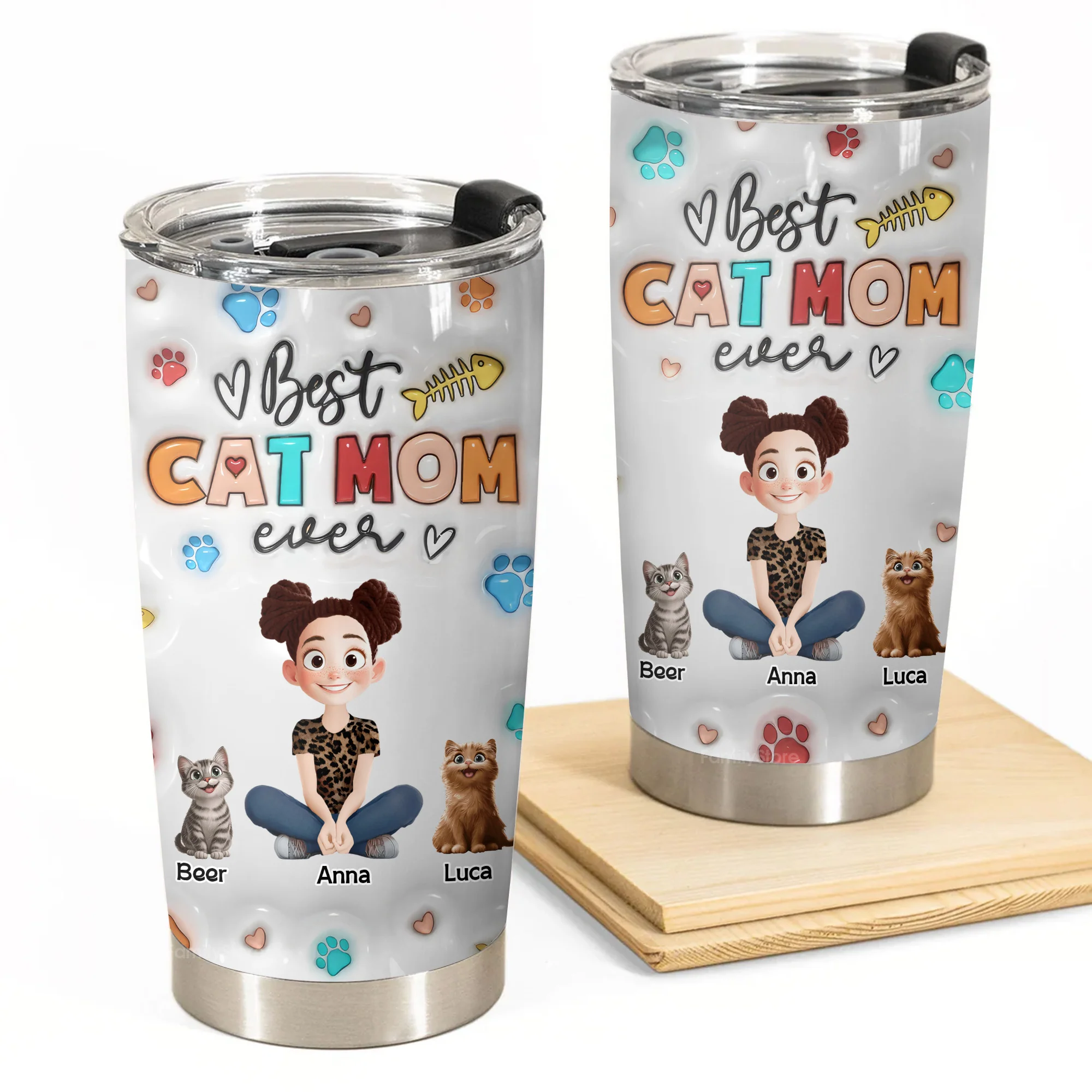 Proud To Be Cat Mom 3D Inflated Effect Cartoon Cat - Personalized Tumbler Cup - Gift for Pet Owners, Pet Lovers, Cat Mom | CLP15 NH96