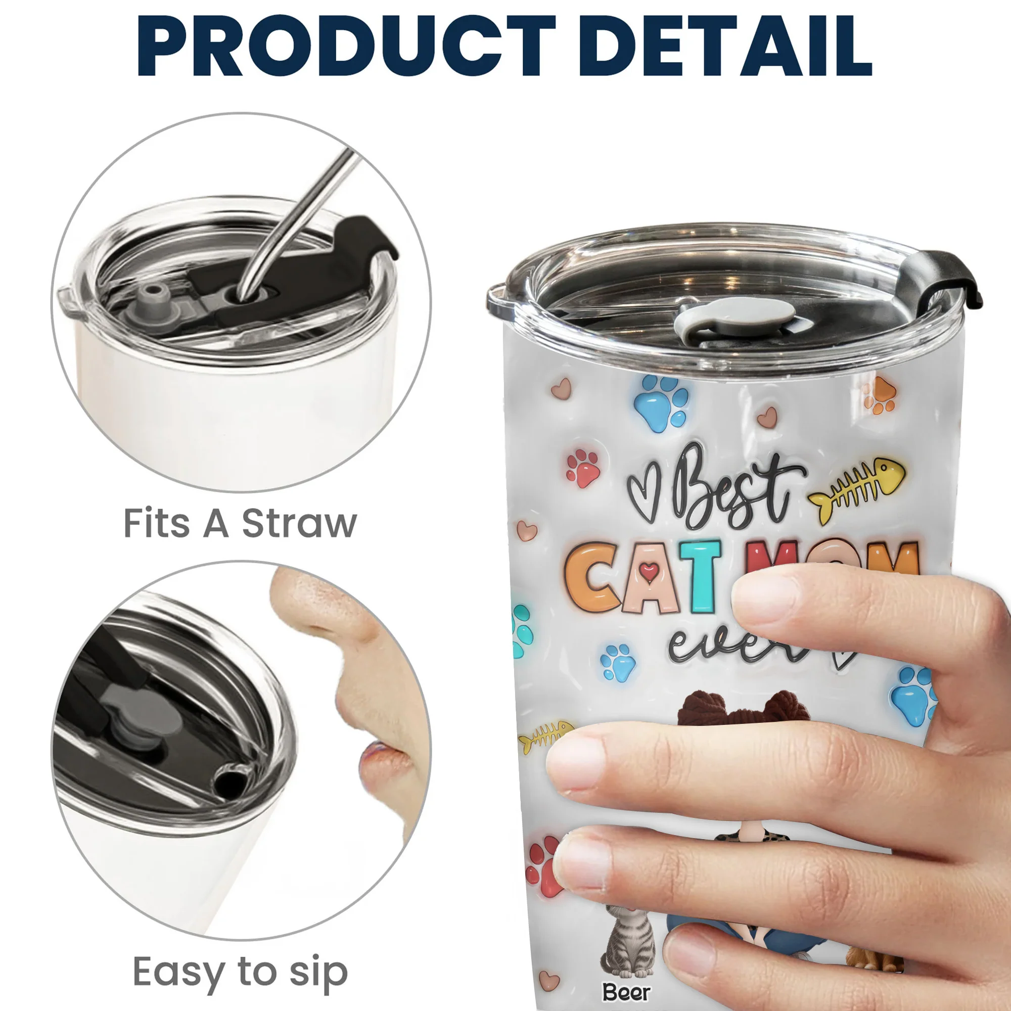 Proud To Be Cat Mom 3D Inflated Effect Cartoon Cat - Personalized Tumbler Cup - Gift for Pet Owners, Pet Lovers, Cat Mom | CLP15 NH96 - Image 5