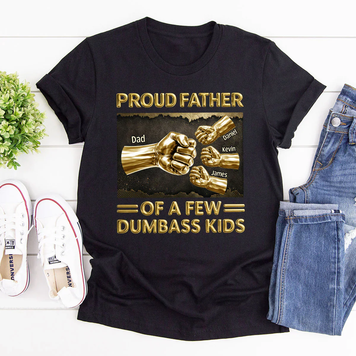 Pround Father Of A New Dumbass Kids - Personalized Shirt - Gift For Dad, Grandpa
