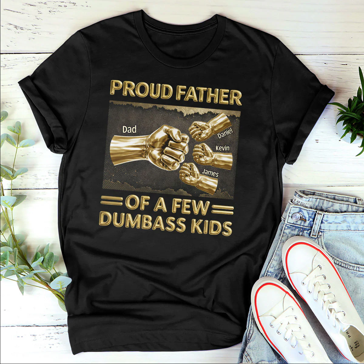 Pround Father Of A New Dumbass Kids - Personalized Shirt - Gift For Dad, Grandpa - Image 4