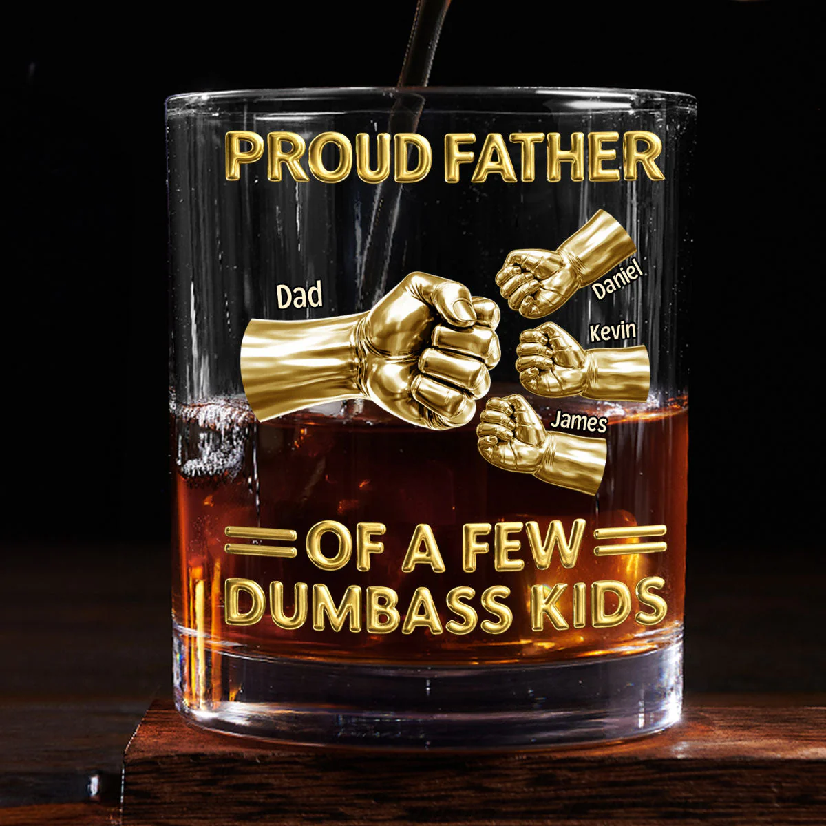 Pround Father Of A New Dumbass Kids - Personalized Whiskey Glass - Gift For Dad, Grandpa