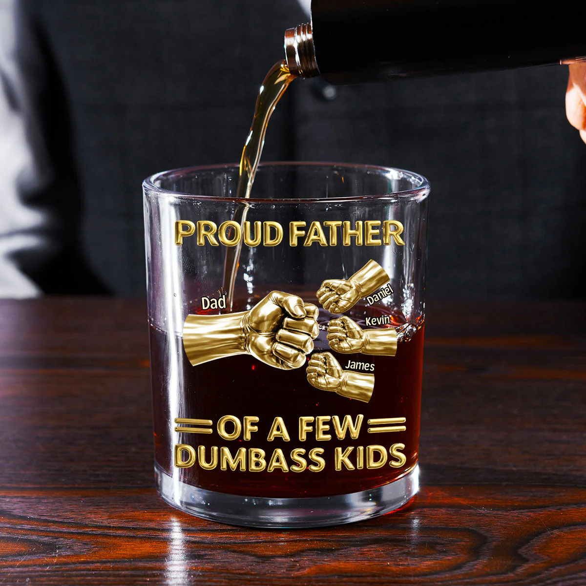 Pround Father Of A New Dumbass Kids - Personalized Whiskey Glass - Gift For Dad, Grandpa - Image 2