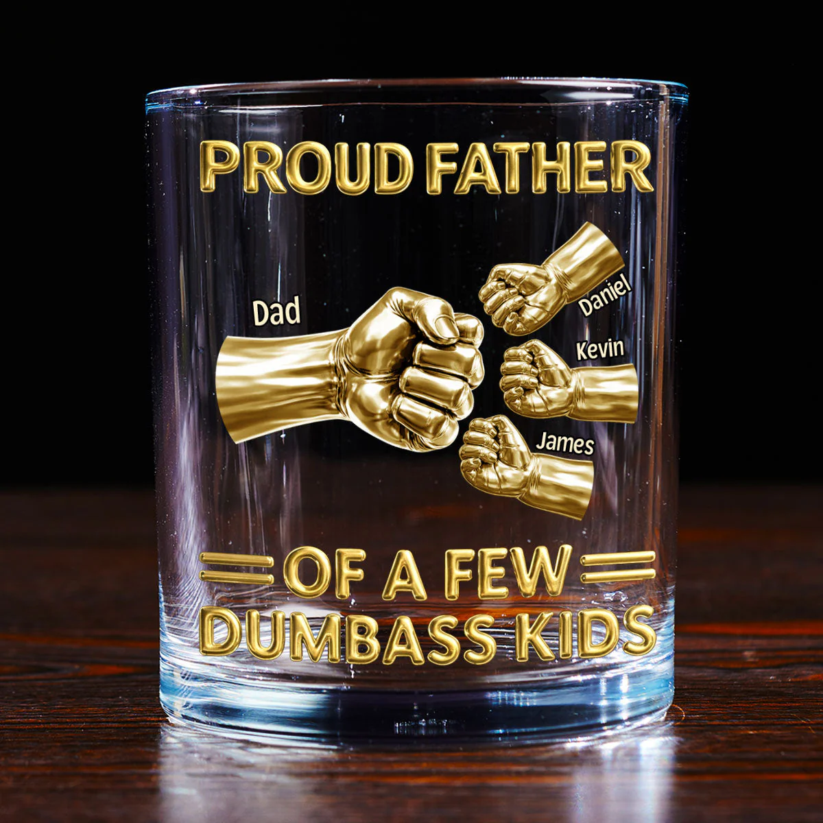 Pround Father Of A New Dumbass Kids - Personalized Whiskey Glass - Gift For Dad, Grandpa - Image 3