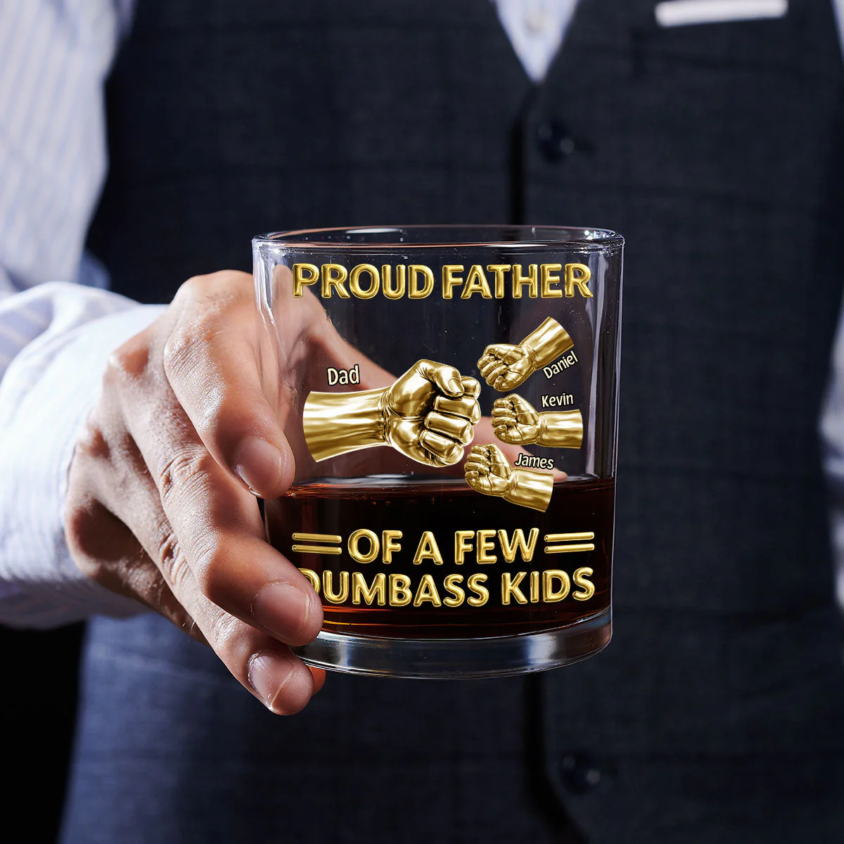 Pround Father Of A New Dumbass Kids - Personalized Whiskey Glass - Gift For Dad, Grandpa - Image 4