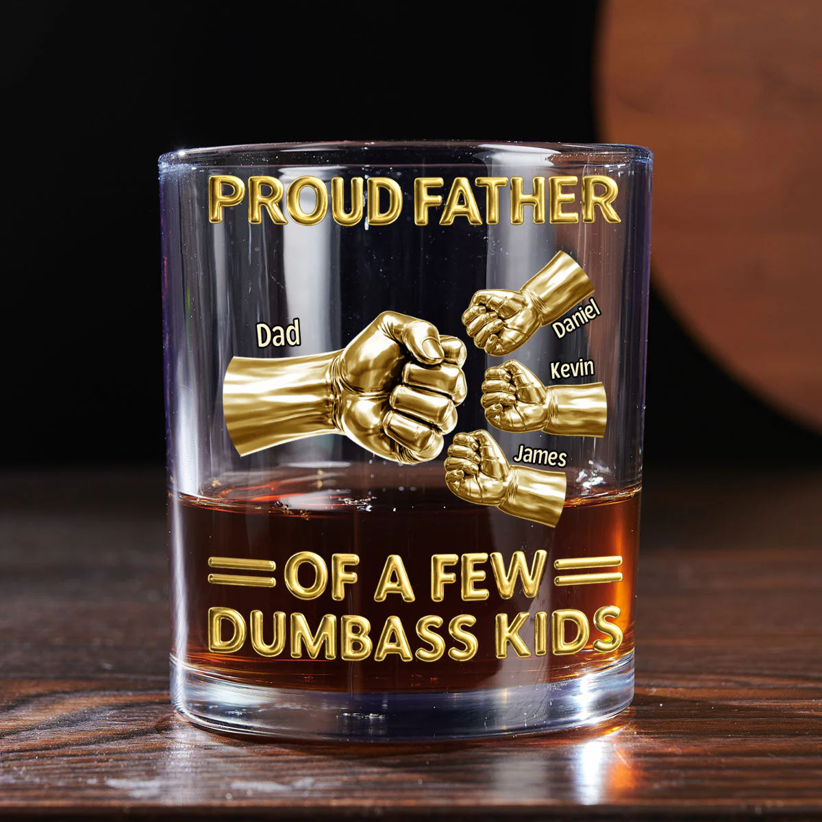 Pround Father Of A New Dumbass Kids - Personalized Whiskey Glass - Gift For Dad, Grandpa - Image 5