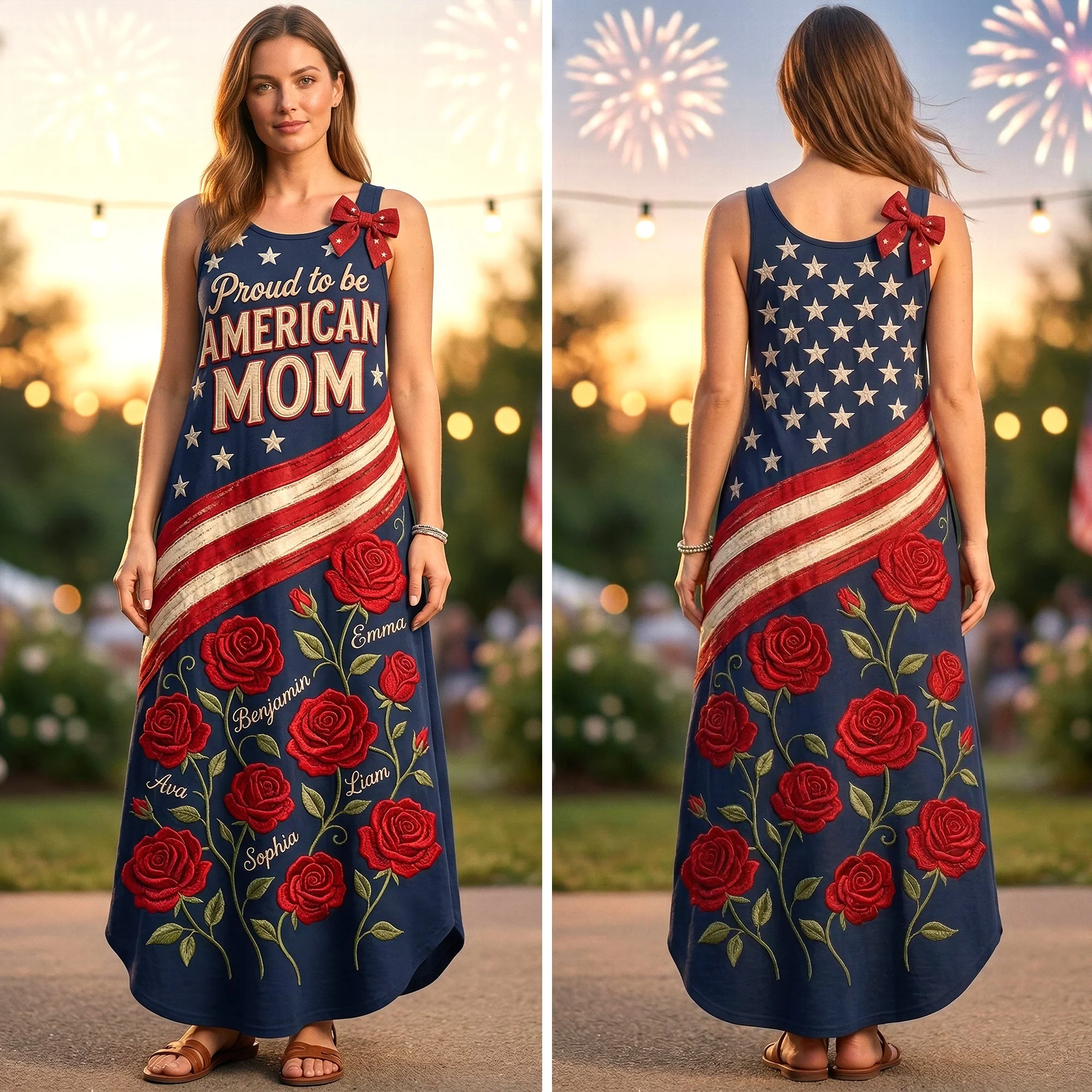 Pround To Be American Mom - Personalized Maxi Dress - Gift For Mom, Grandma