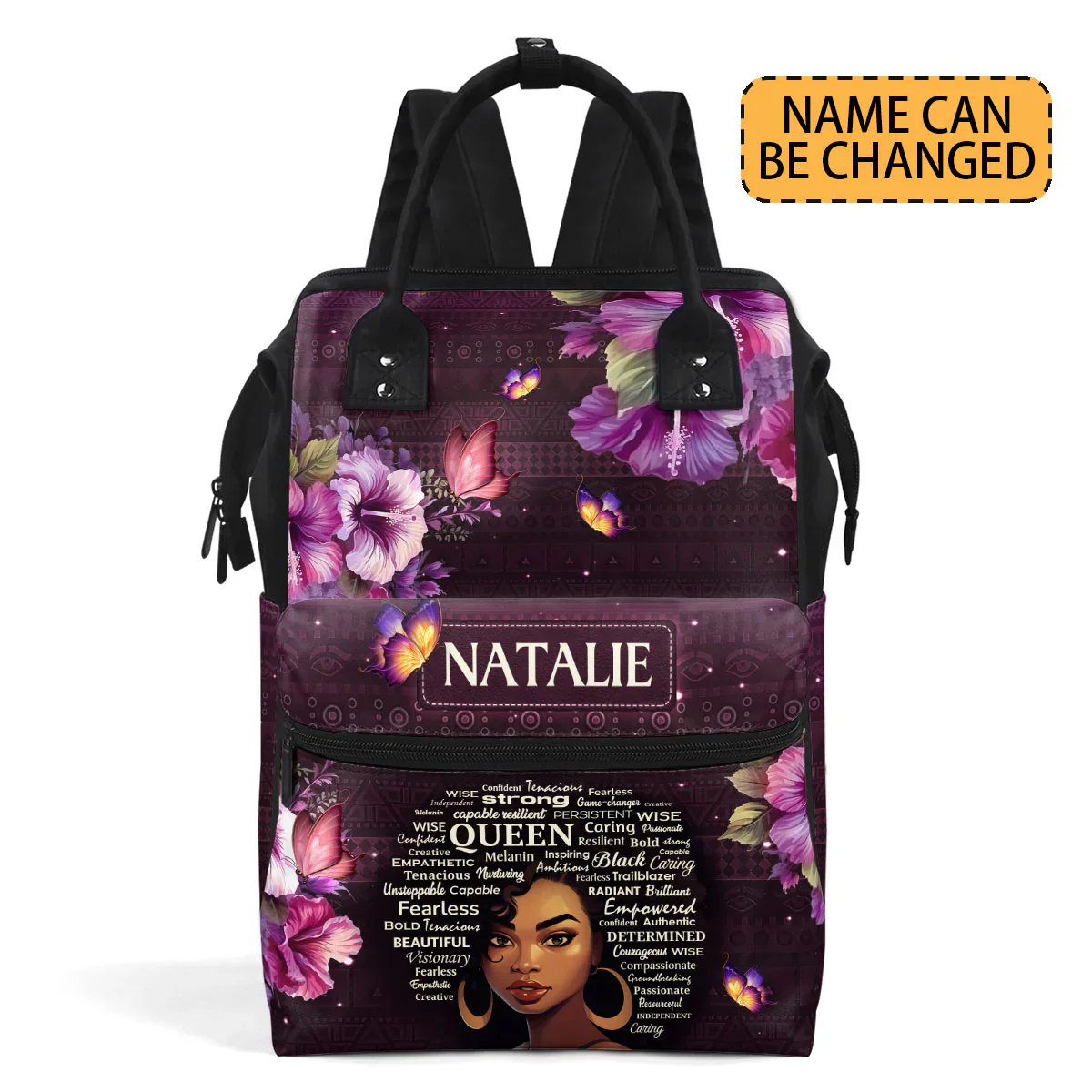 Purple Floral Black Queen - Personalized Duckbilled Backpack - Gift for Black Women | HD95