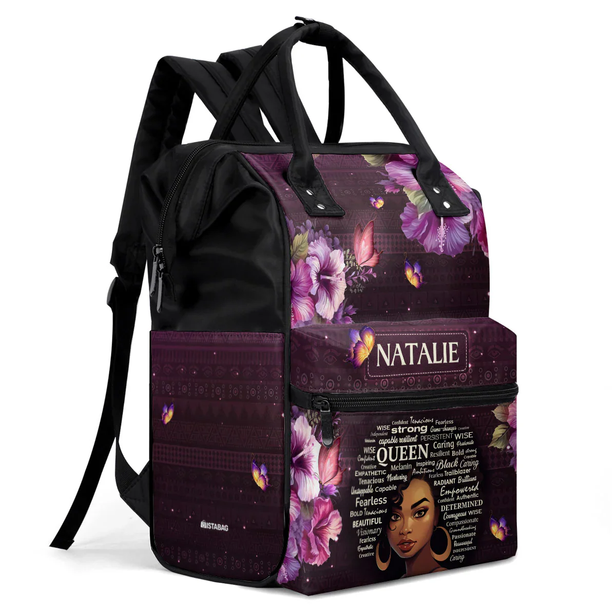 Purple Floral Black Queen - Personalized Duckbilled Backpack - Gift for Black Women | HD95 - Image 4