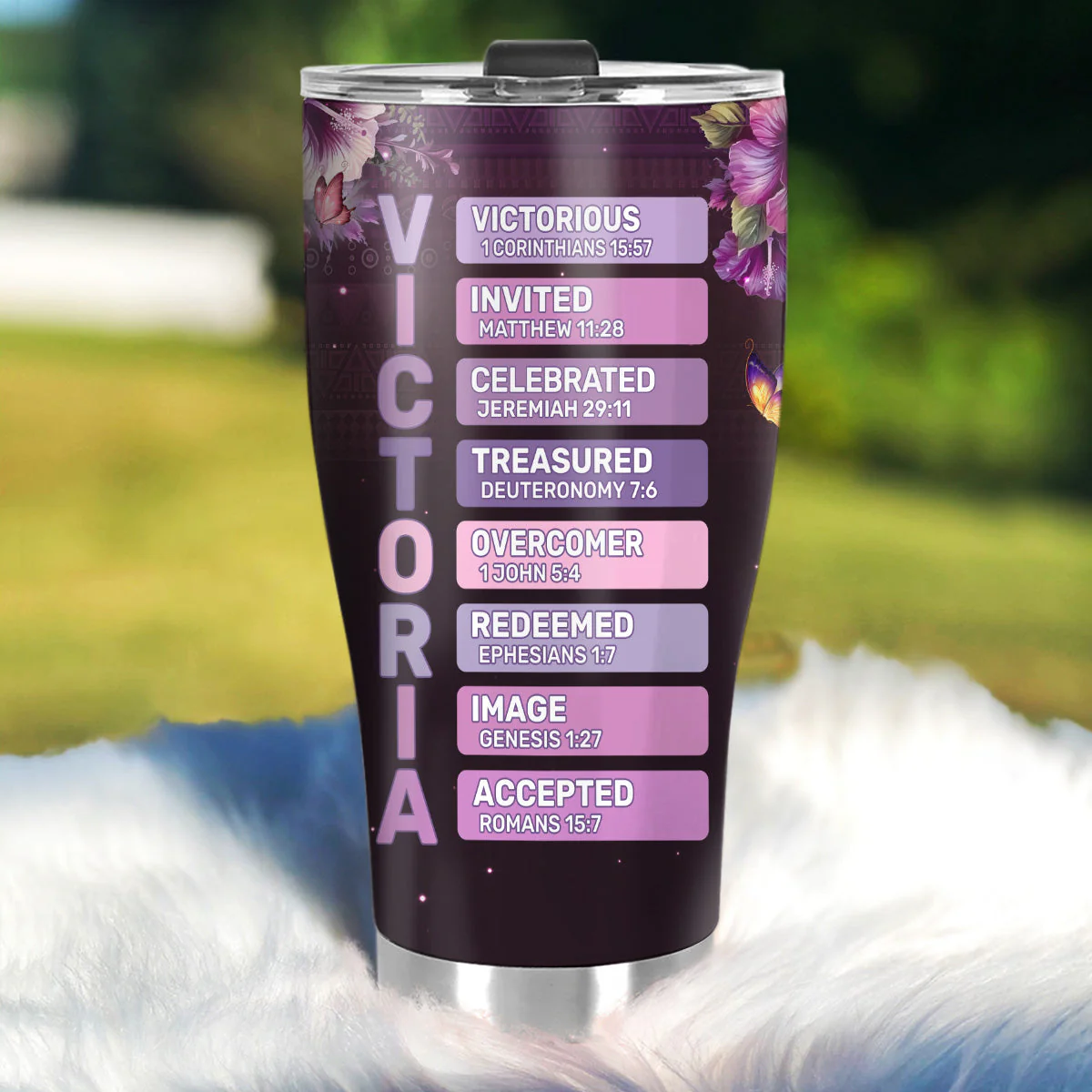 Purple Floral Black Queen - Personalized Stainless Steel Tumbler - Gift For Women - Image 2