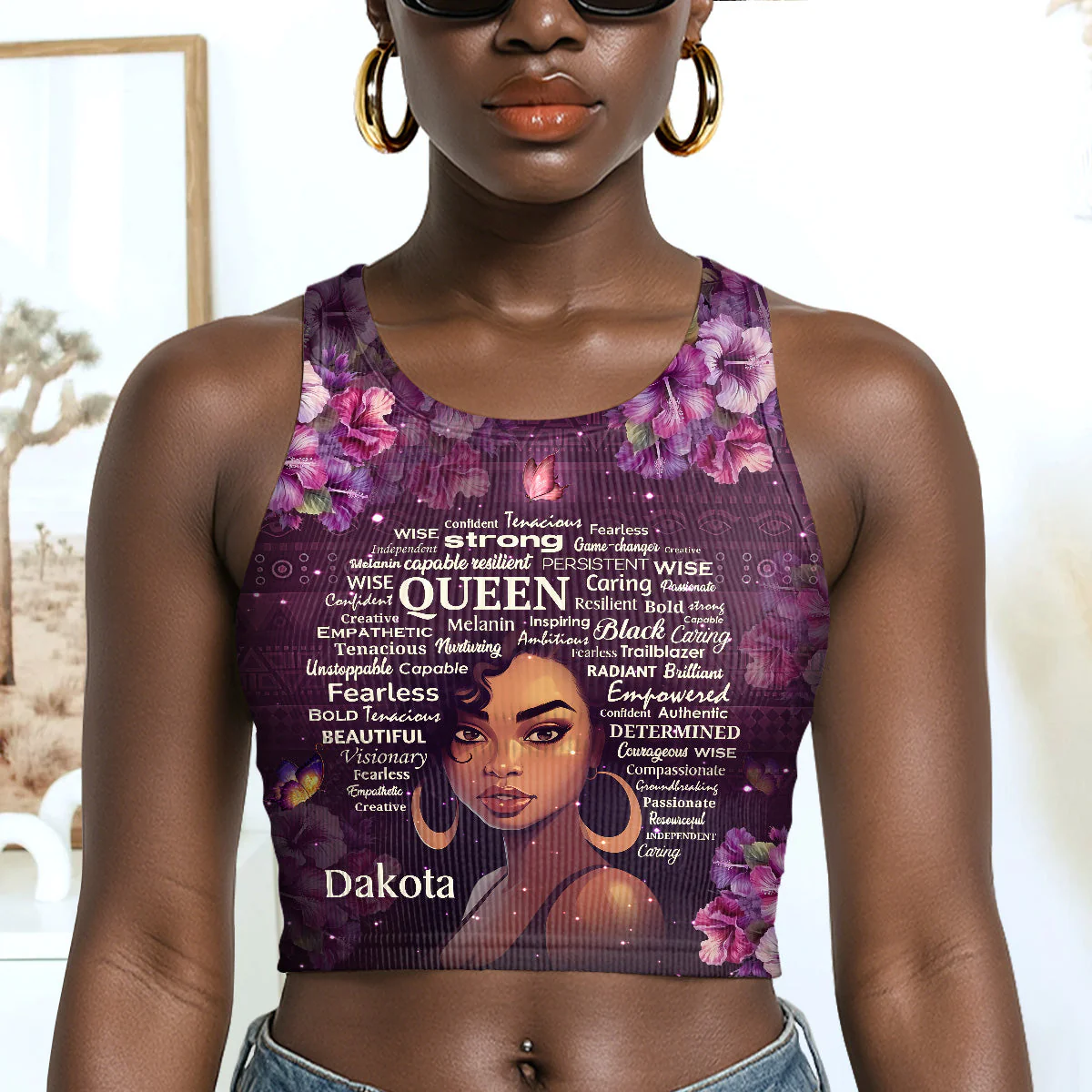 Purple Floral Black Queen - Personalized Leggings & Crop Tank - Gift For Women HD95 - Image 3