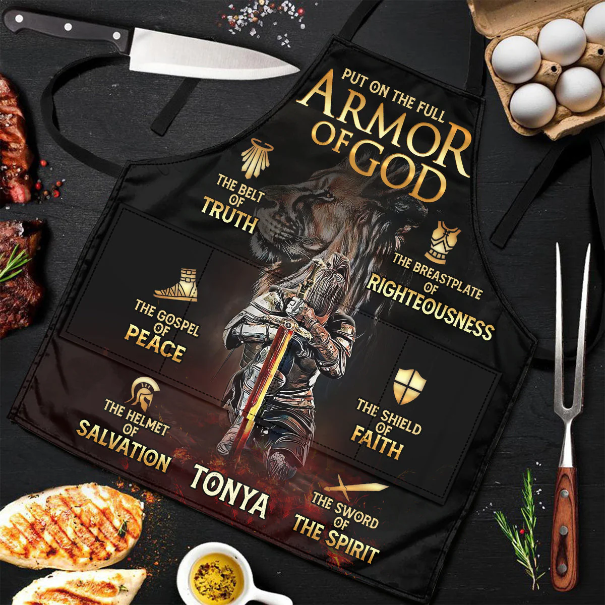 Put On The Full Armor Of God -Personalized Apron With Pocket - Christant Gift for Grandma - Image 2