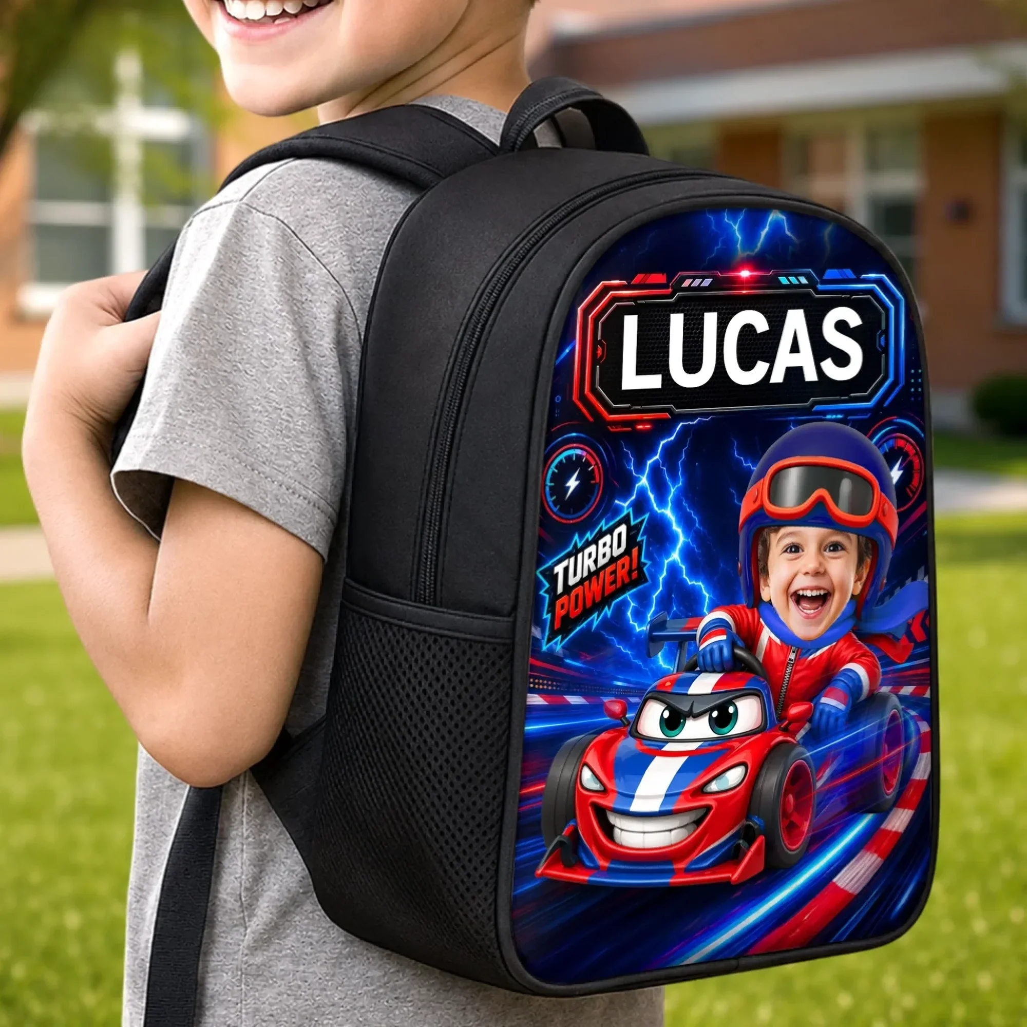 Racing Crew - Personalized Custom Photo Backpack, Lunch Bag, Pencil Case & Water Bottle, Back to School Gift - Back to School Gift For Kids - Image 4
