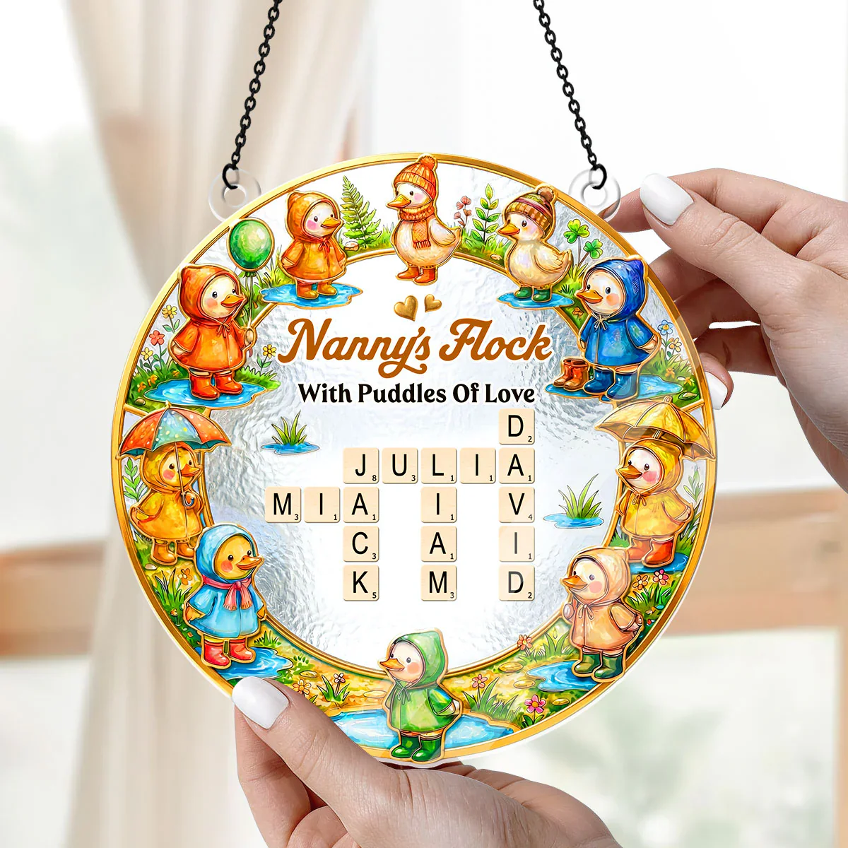 Raincoat Family Flock Crossword - Personalized Window Hanging Acrylic Suncatcher - Gift For Mom, Grandma - Image 4