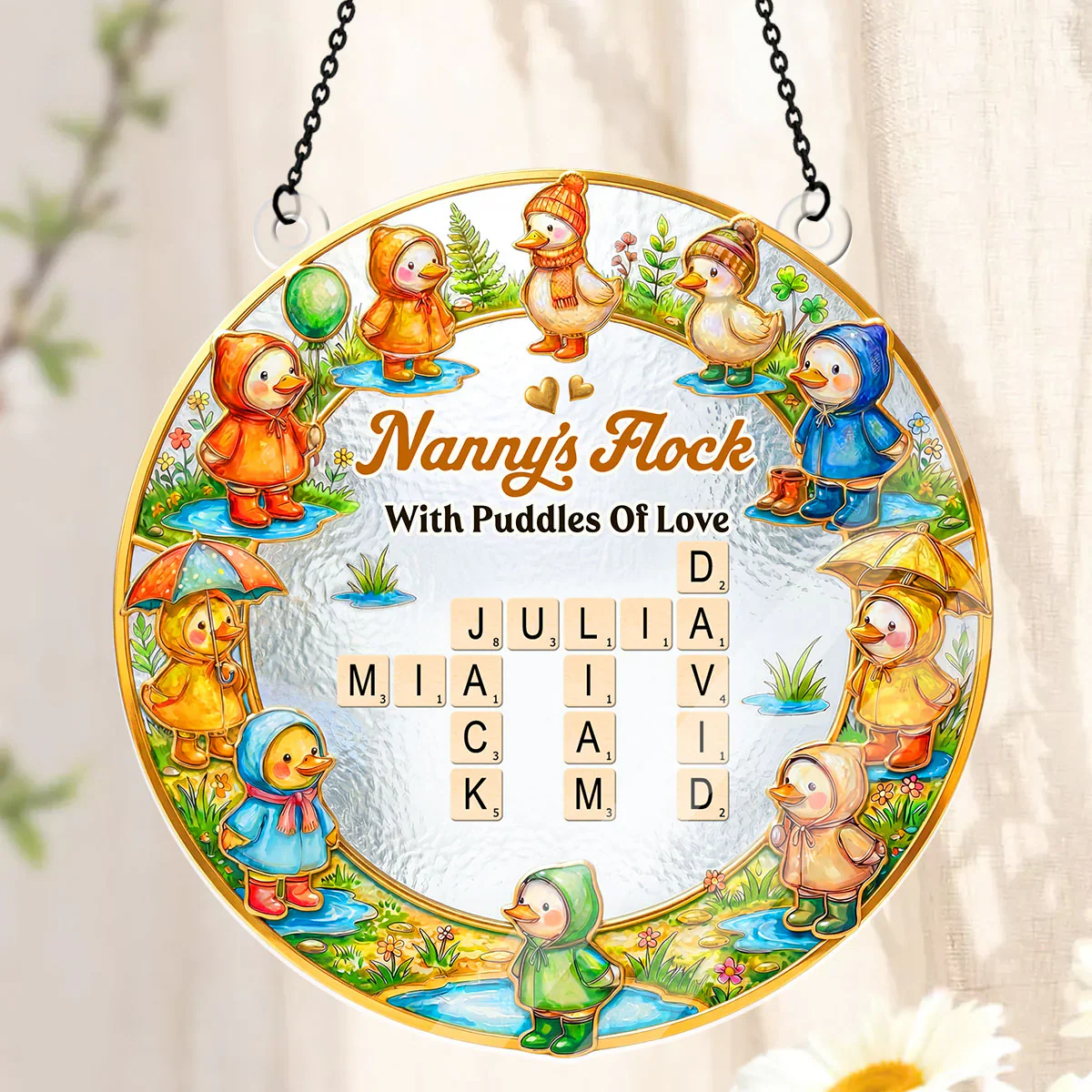 Raincoat Family Flock Crossword - Personalized Window Hanging Acrylic Suncatcher - Gift For Mom, Grandma - Image 5