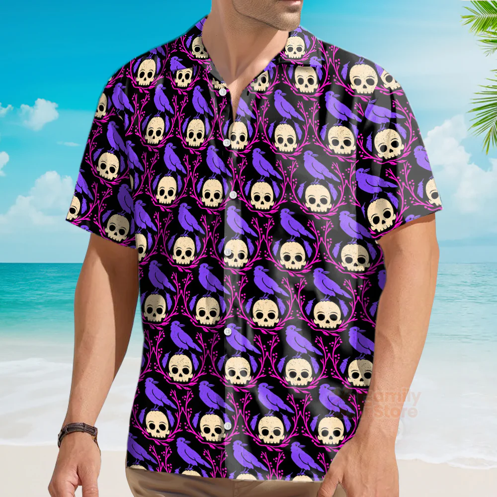 Raven Skull Halloween Hawaiian Shirt For Men And Women - Image 3
