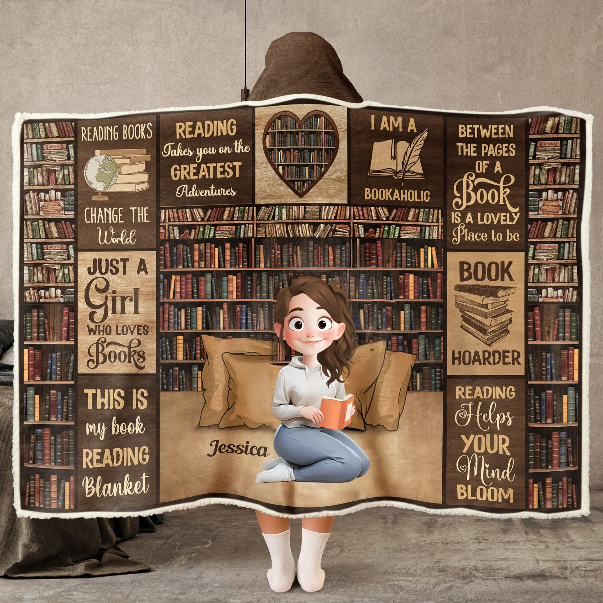 Reading Blanket Just A Girl Who Loves Books - Personalized Wearable Blanket Hoodie | CLB1 CU5072418 - Image 2