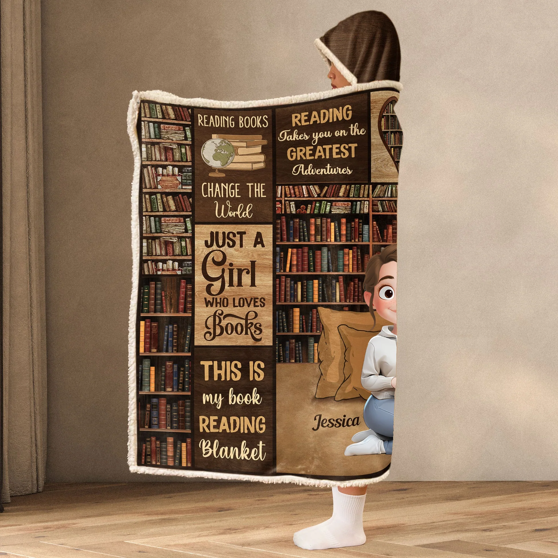 Reading Blanket Just A Girl Who Loves Books - Personalized Wearable Blanket Hoodie | CLB1 CU5072418 - Image 3
