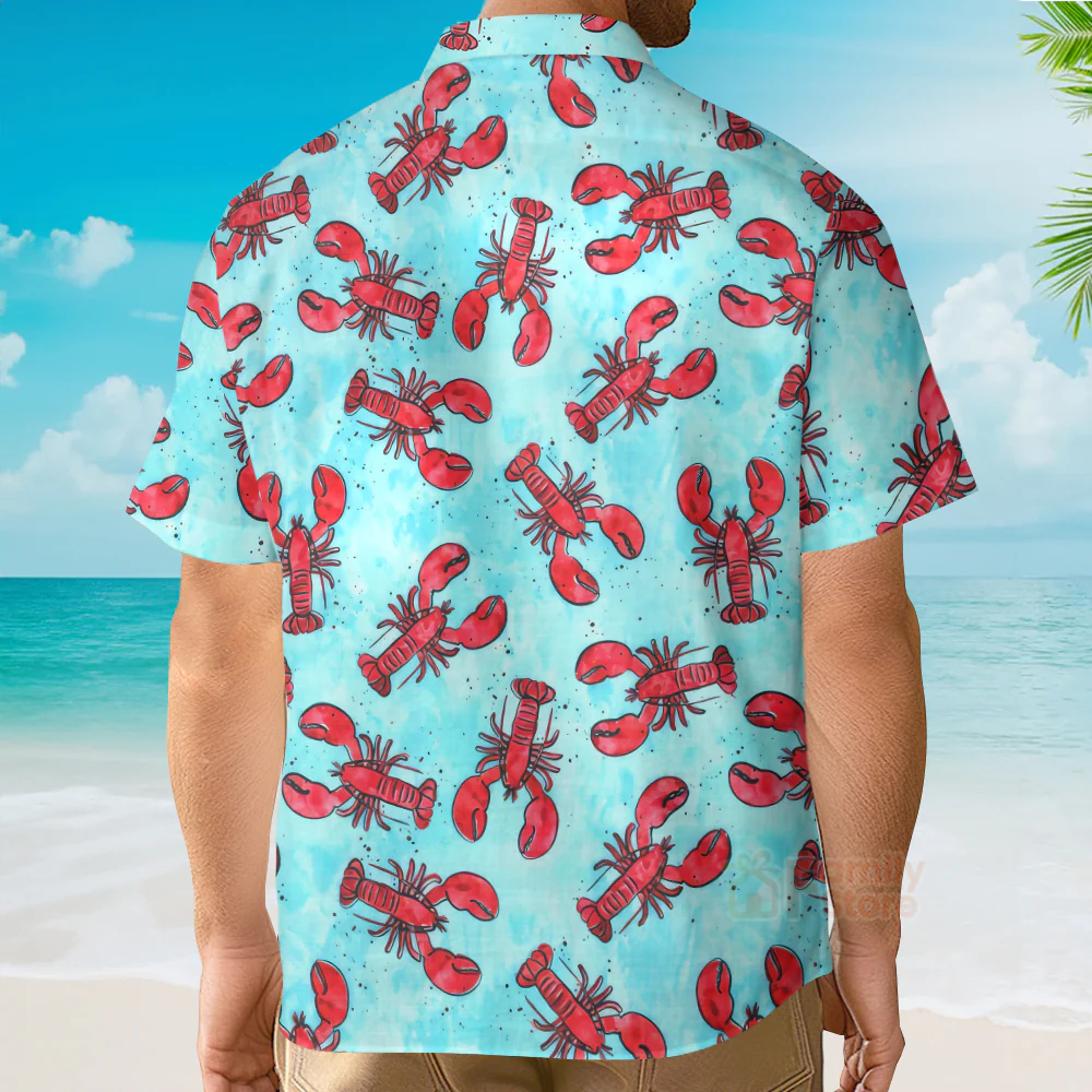Red Lobster And Blue Ocean - Hawaiian Shirt - Image 2