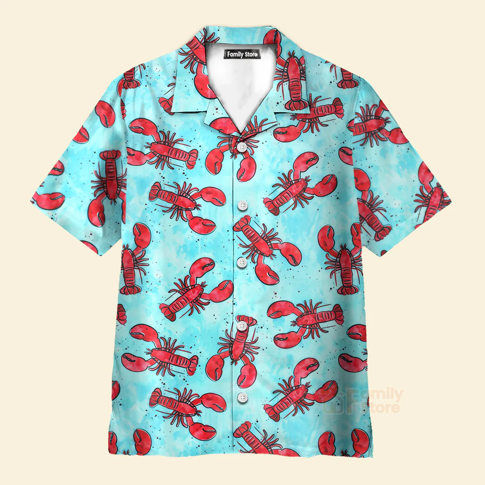 Red Lobster And Blue Ocean - Hawaiian Shirt - Image 3