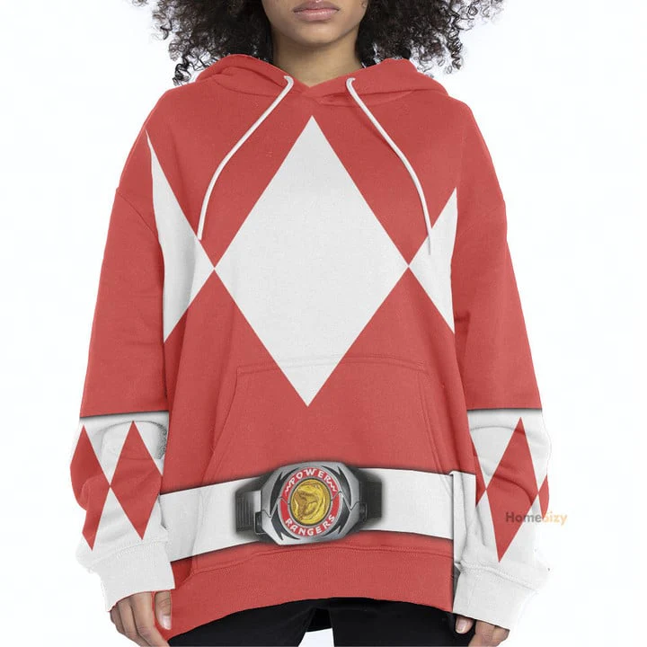 Red Mighty Morphin Power Ranger Costumes C2- 3D Hoodie PRHS74 - Image 4