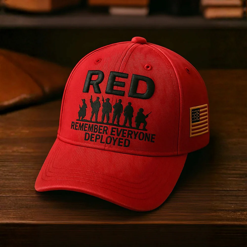 Red Remember Everyone Deployed - Embroidered Cap - Gift For Veterans HN02