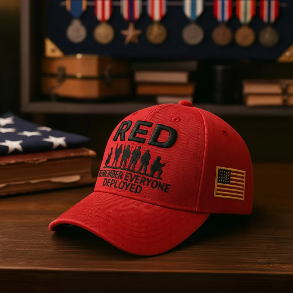 Red Remember Everyone Deployed - Embroidered Cap - Gift For Veterans HN02 - Image 2