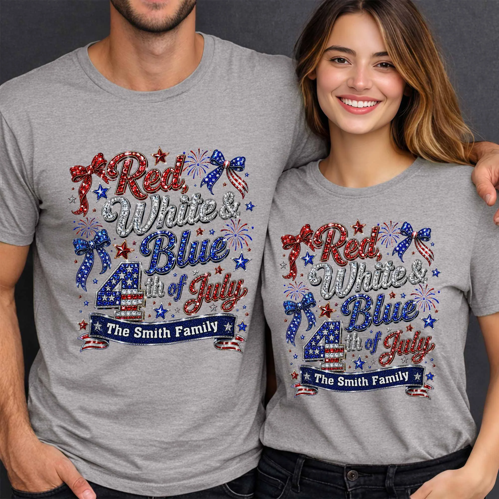 Red White Blue 4th Of July Family Stars And Fireworks - Personalized Shirt - Gift For Patriotic Family