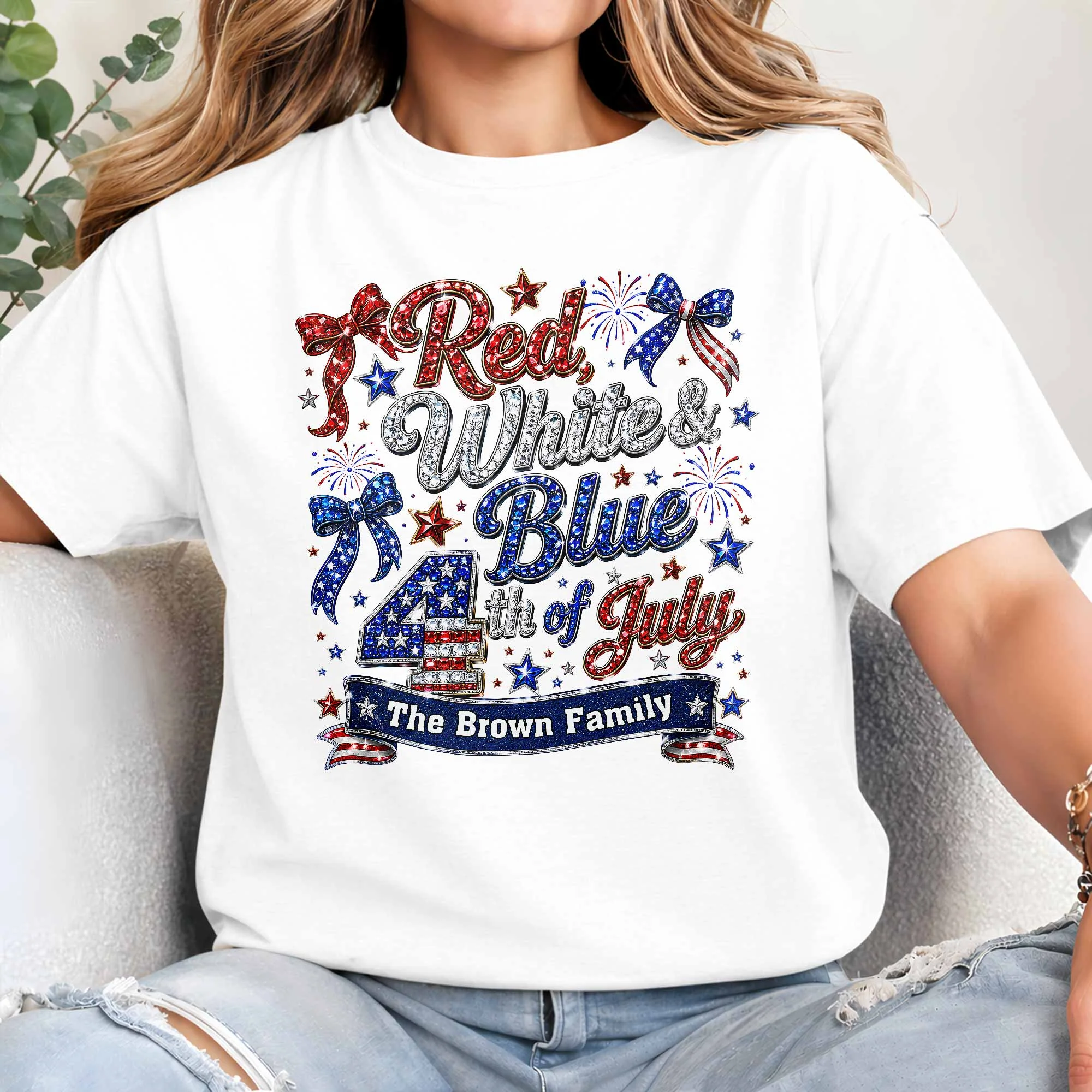 Red White Blue 4th Of July Family Stars And Fireworks - Personalized Shirt - Gift For Patriotic Family - Image 10