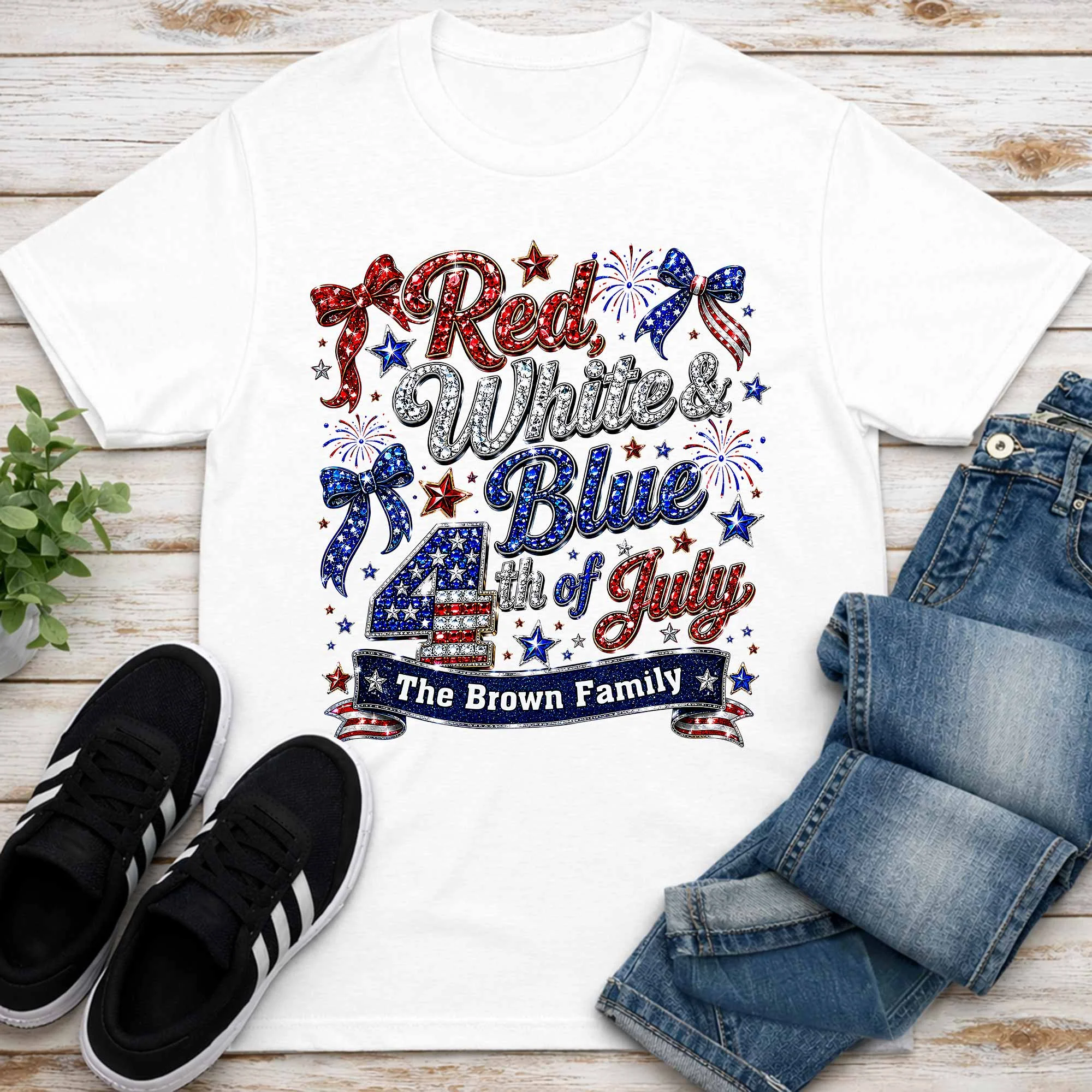Red White Blue 4th Of July Family Stars And Fireworks - Personalized Shirt - Gift For Patriotic Family - Image 11