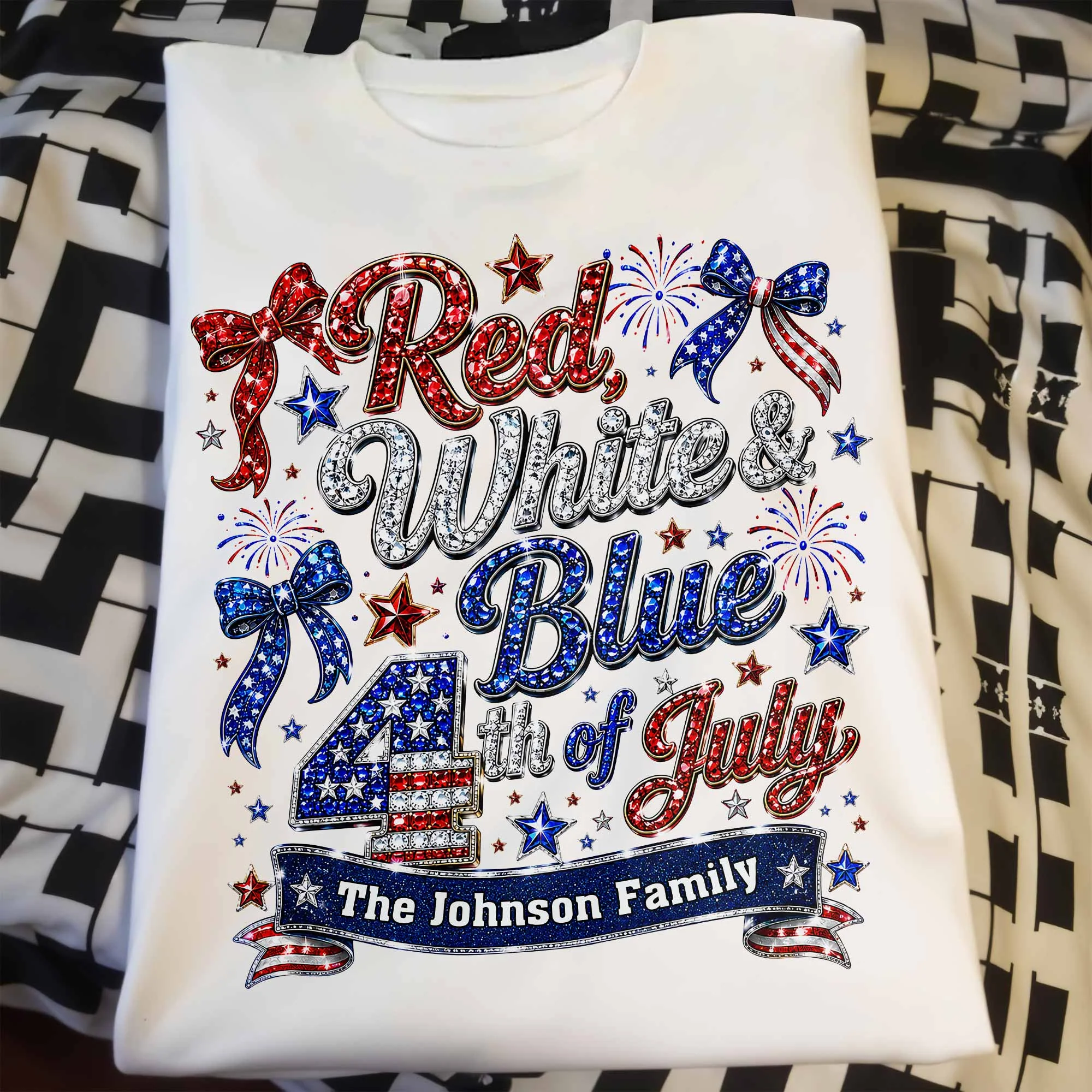 Red White Blue 4th Of July Family Stars And Fireworks - Personalized Shirt - Gift For Patriotic Family - Image 13