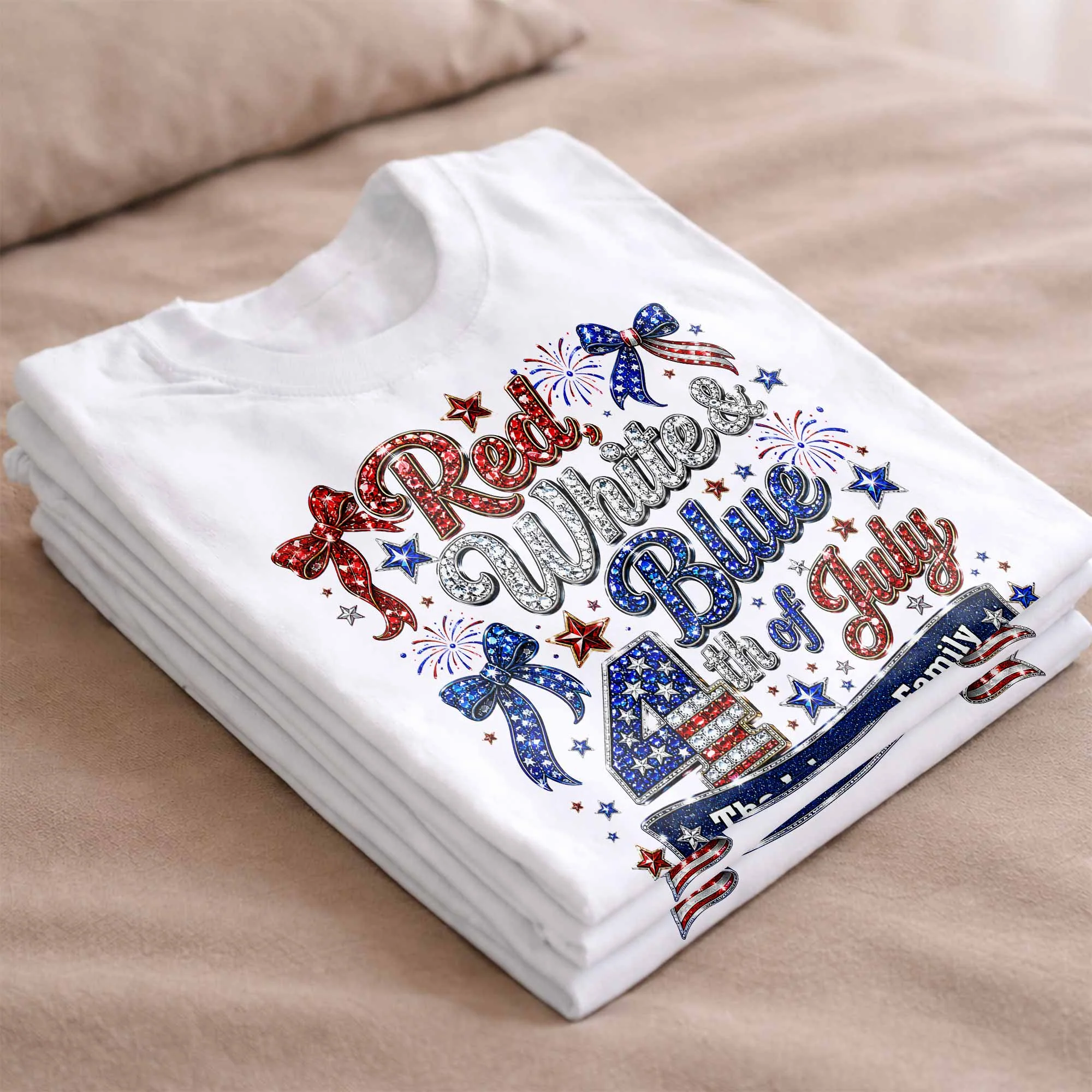 Red White Blue 4th Of July Family Stars And Fireworks - Personalized Shirt - Gift For Patriotic Family - Image 17