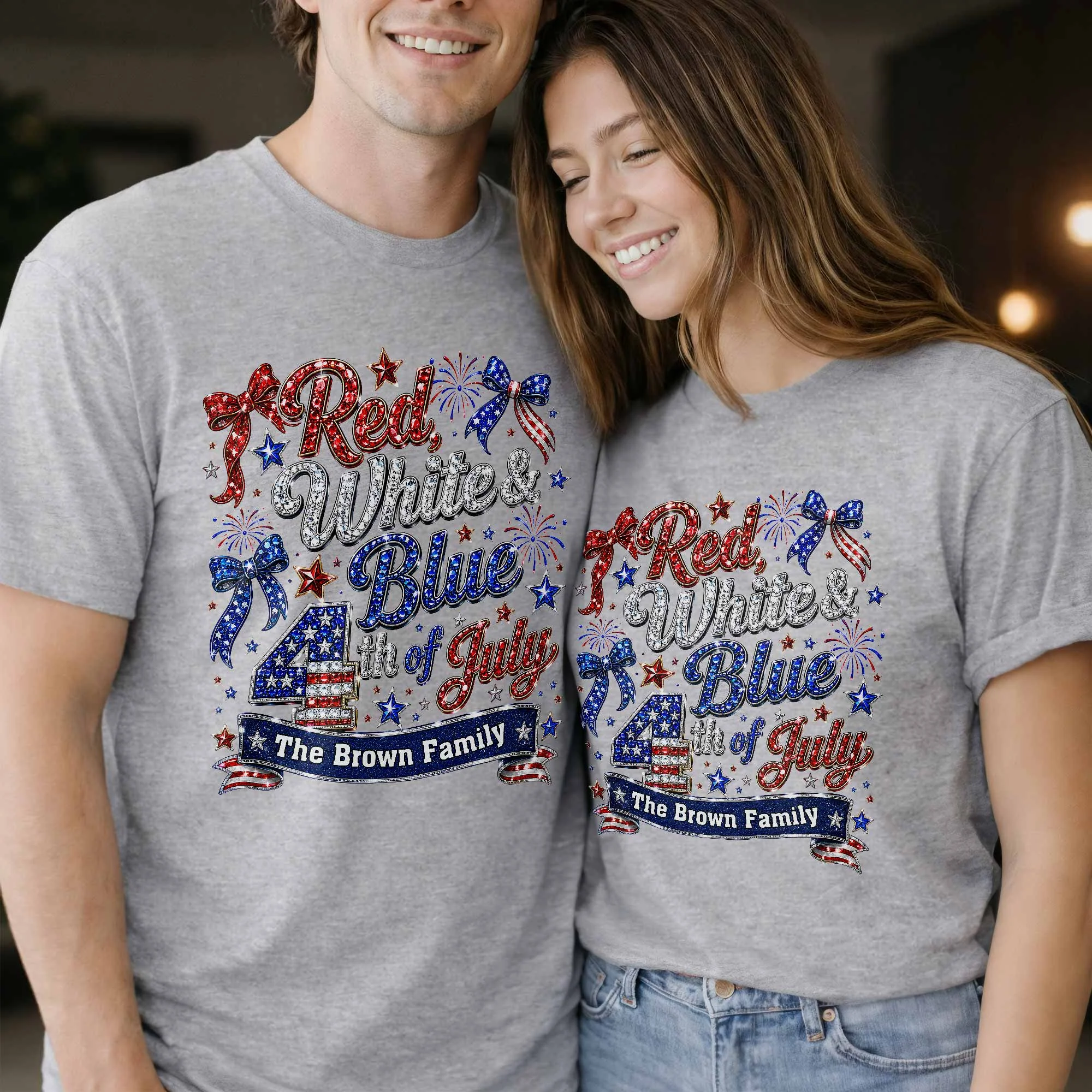 Red White Blue 4th Of July Family Stars And Fireworks - Personalized Shirt - Gift For Patriotic Family - Image 2