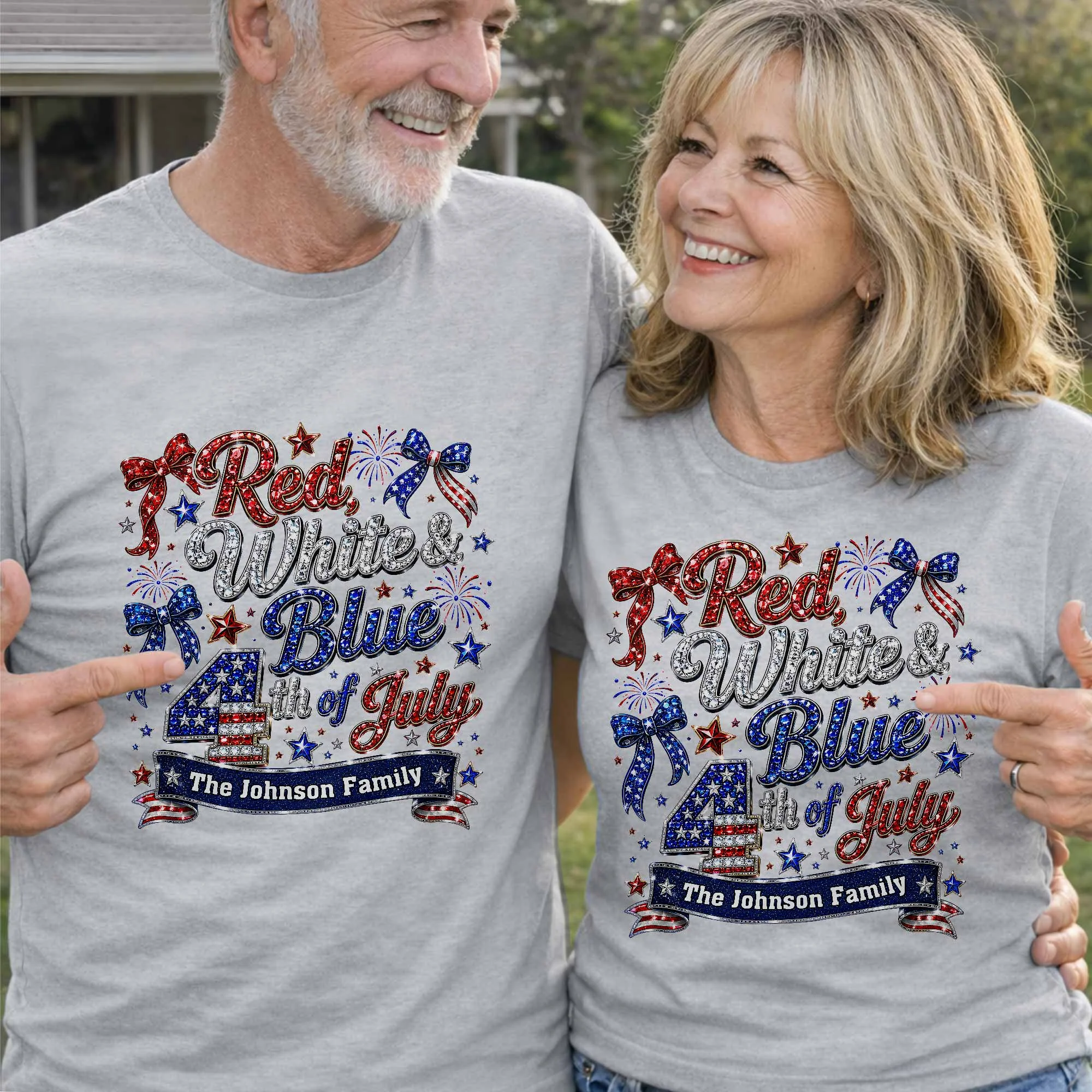 Red White Blue 4th Of July Family Stars And Fireworks - Personalized Shirt - Gift For Patriotic Family - Image 3