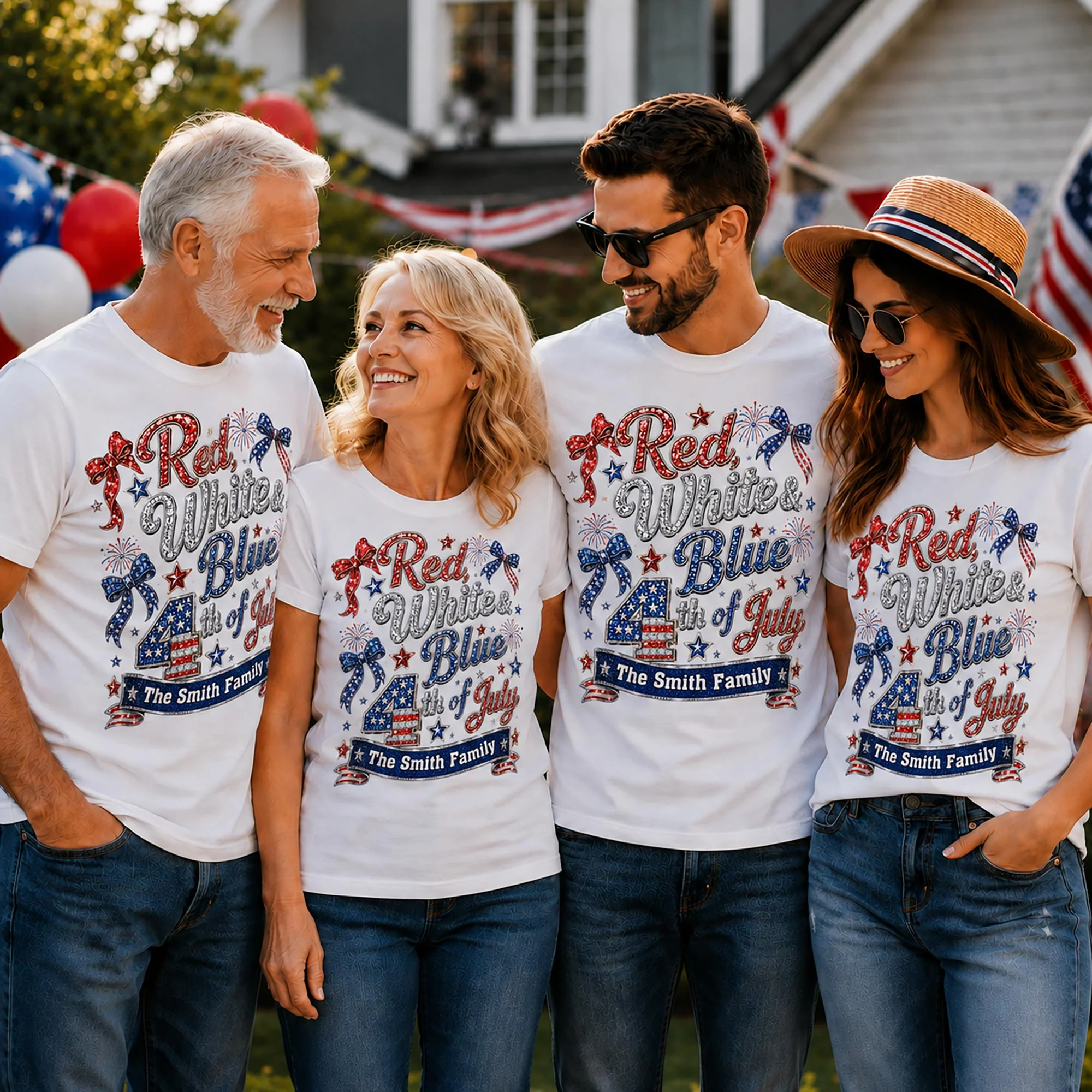 Red White Blue 4th Of July Family Stars And Fireworks - Personalized Shirt - Gift For Patriotic Family - Image 4