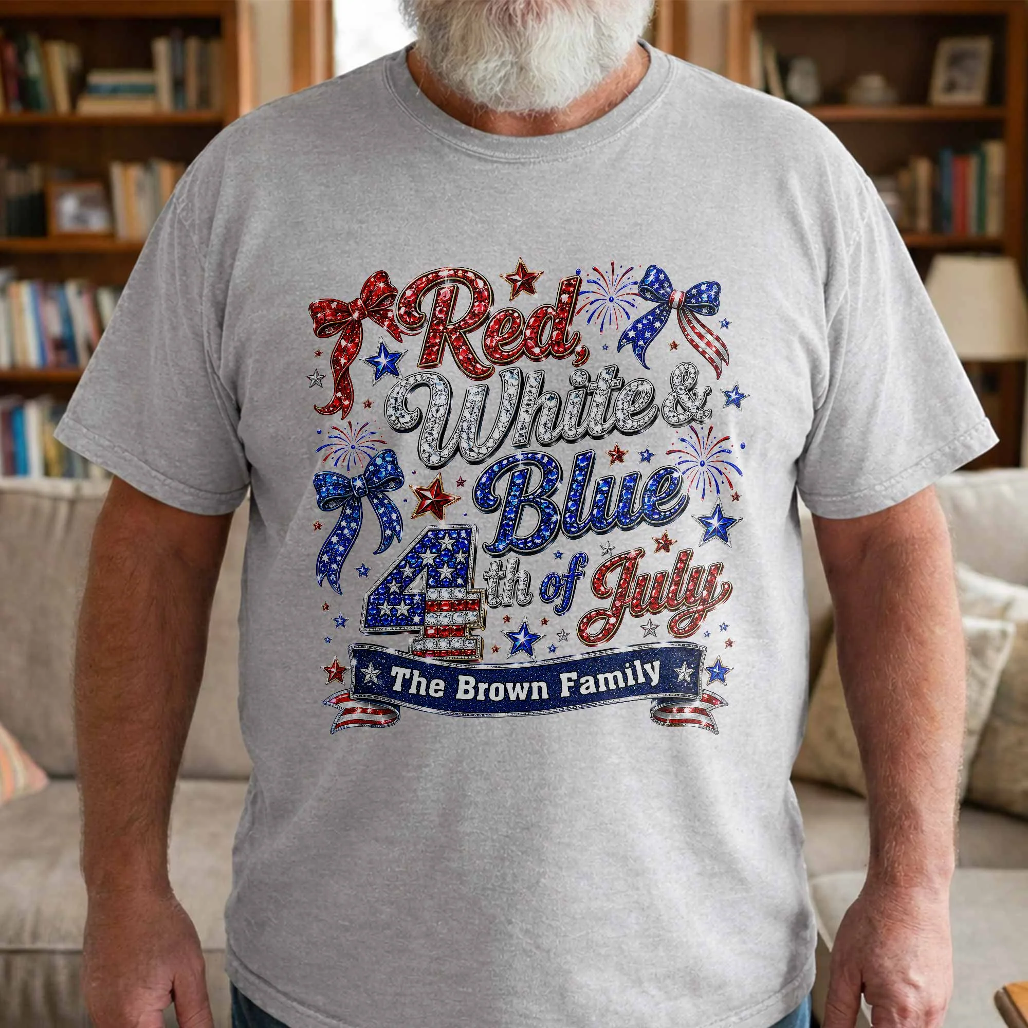 Red White Blue 4th Of July Family Stars And Fireworks - Personalized Shirt - Gift For Patriotic Family - Image 5
