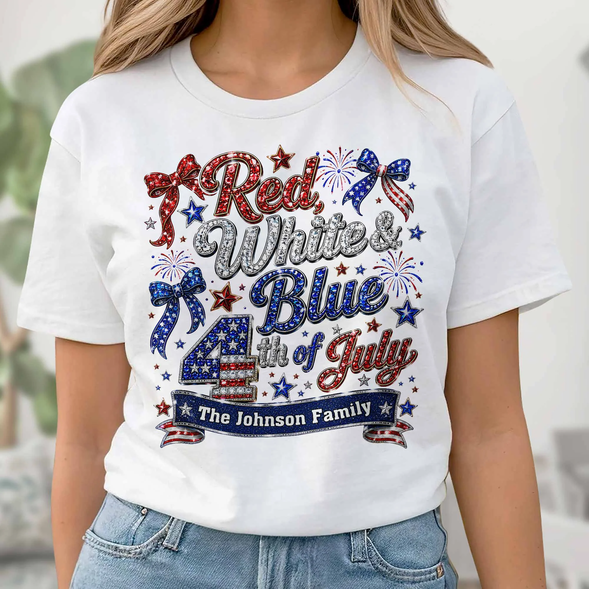 Red White Blue 4th Of July Family Stars And Fireworks - Personalized Shirt - Gift For Patriotic Family - Image 6