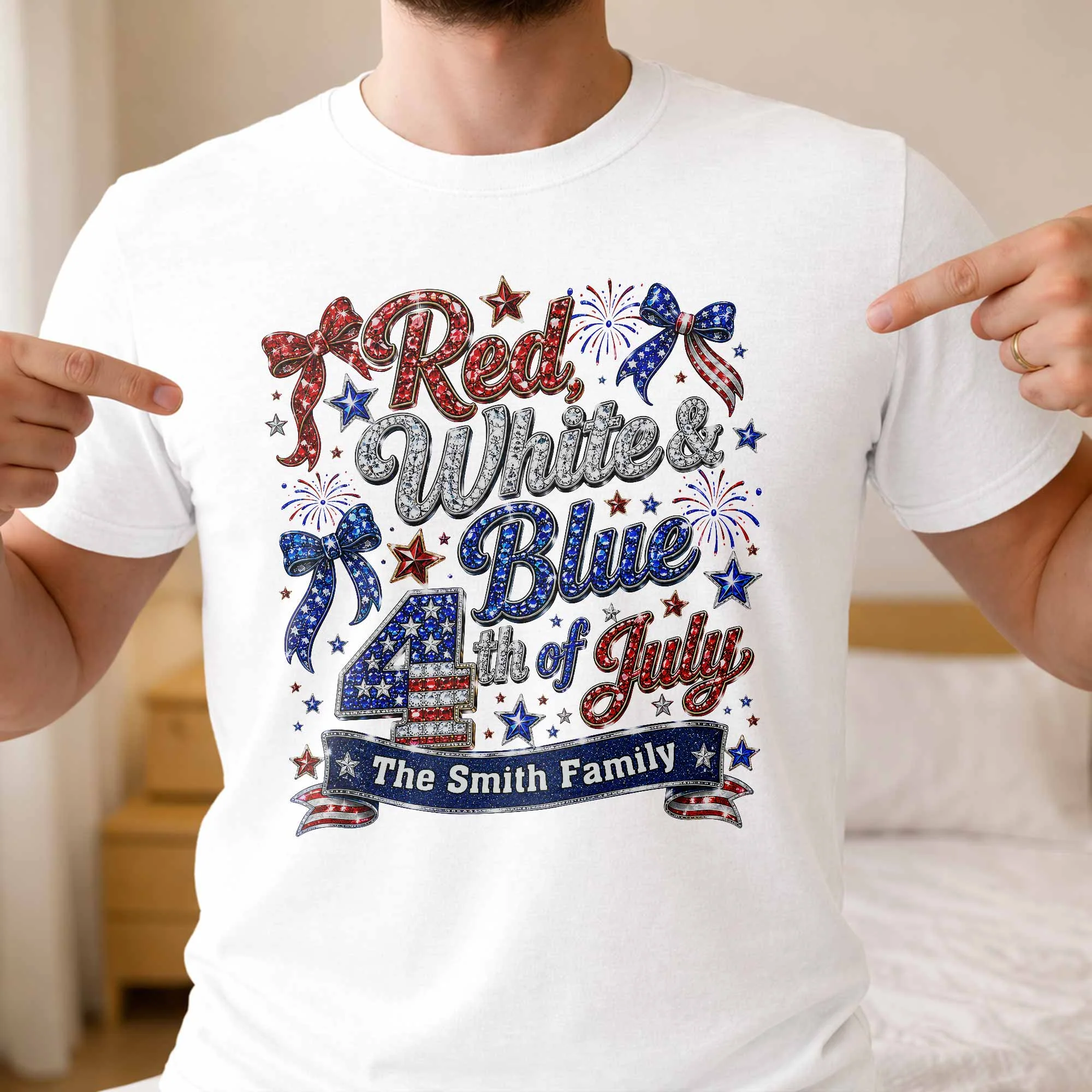 Red White Blue 4th Of July Family Stars And Fireworks - Personalized Shirt - Gift For Patriotic Family - Image 7