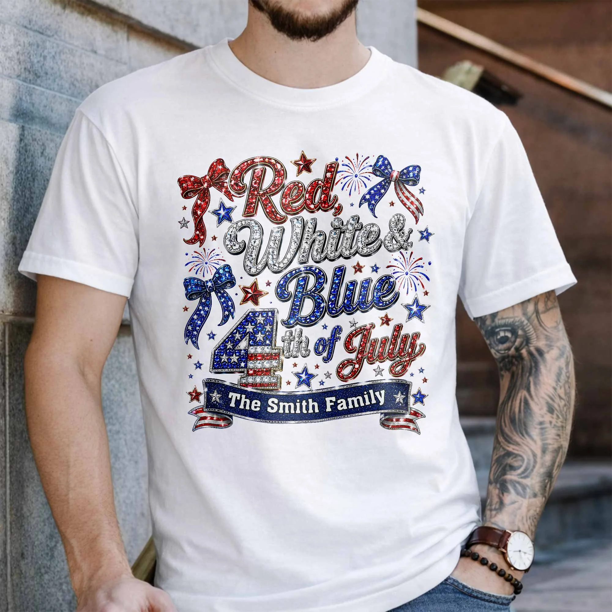 Red White Blue 4th Of July Family Stars And Fireworks - Personalized Shirt - Gift For Patriotic Family - Image 8